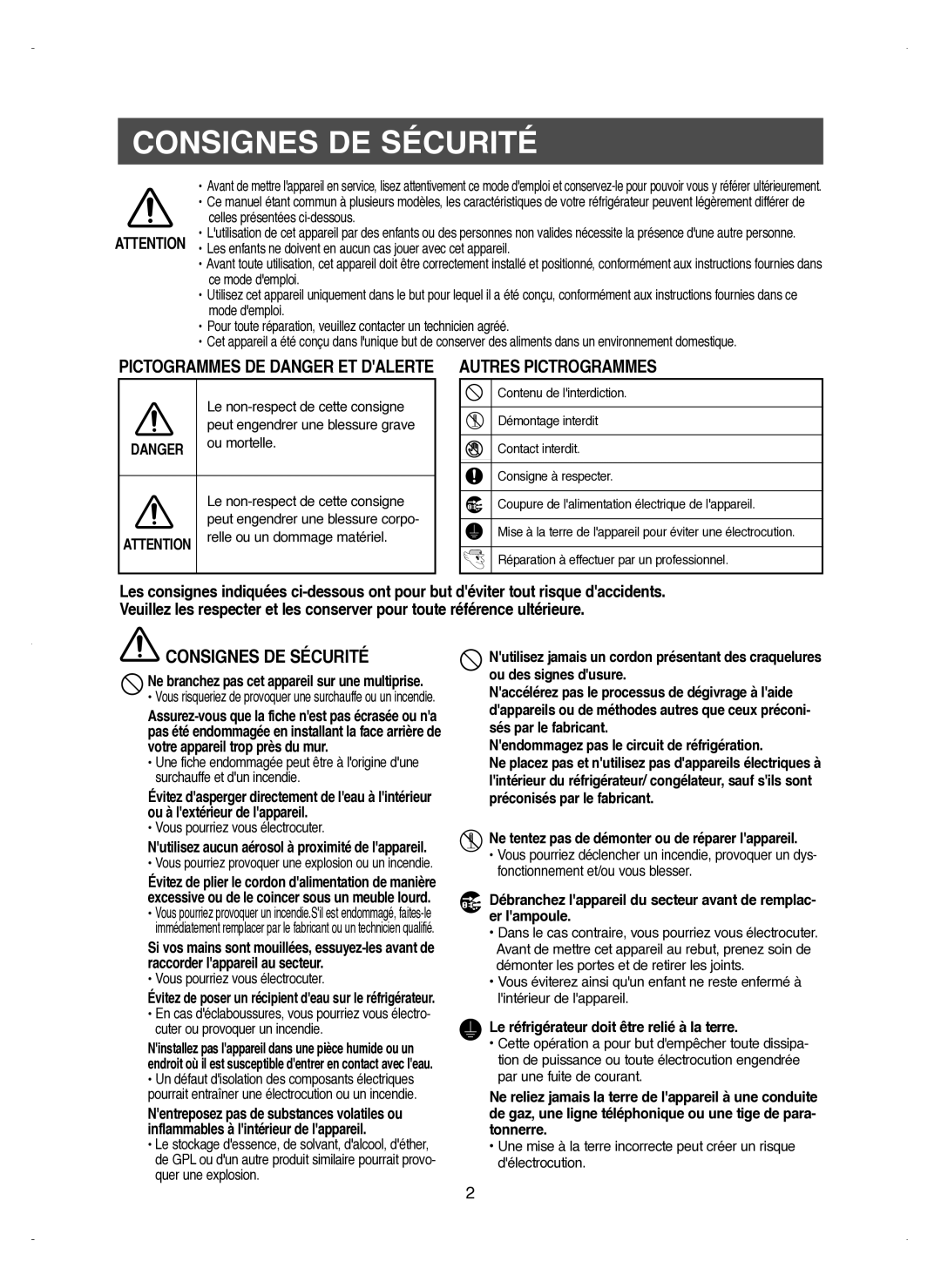 Samsung RM25KGRS1/XEF manual Consignes DE Sécurité, Celles présentées ci-dessous 