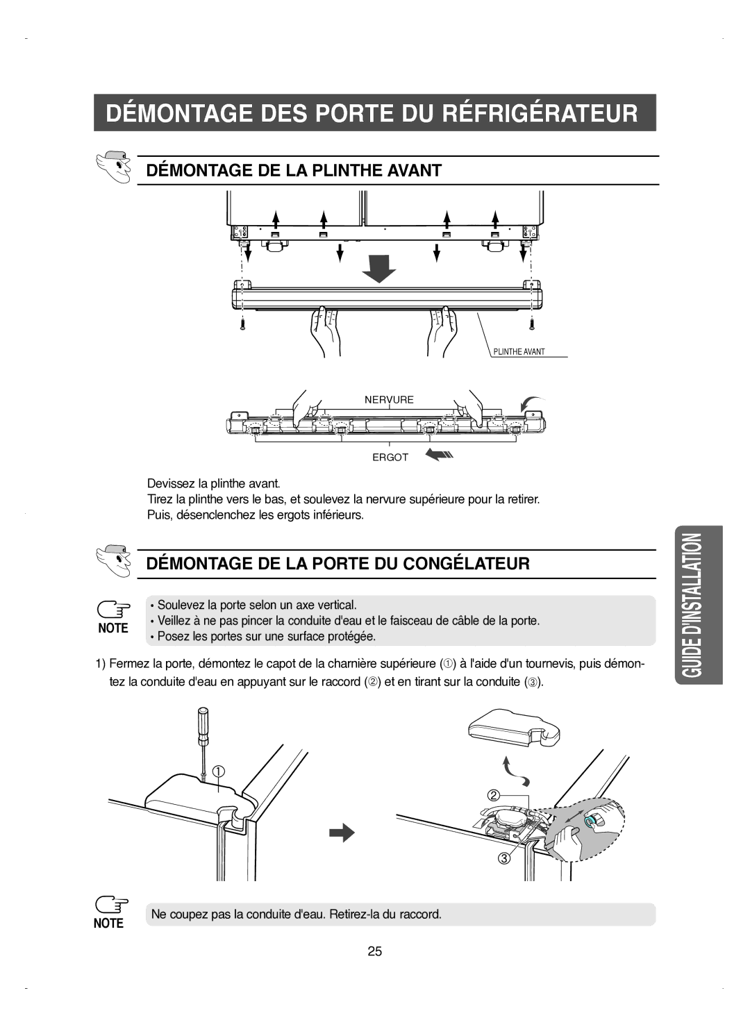 Samsung RM25KGRS1/XEF manual Démontage DES Porte DU Réfrigérateur, Démontage DE LA Plinthe Avant 