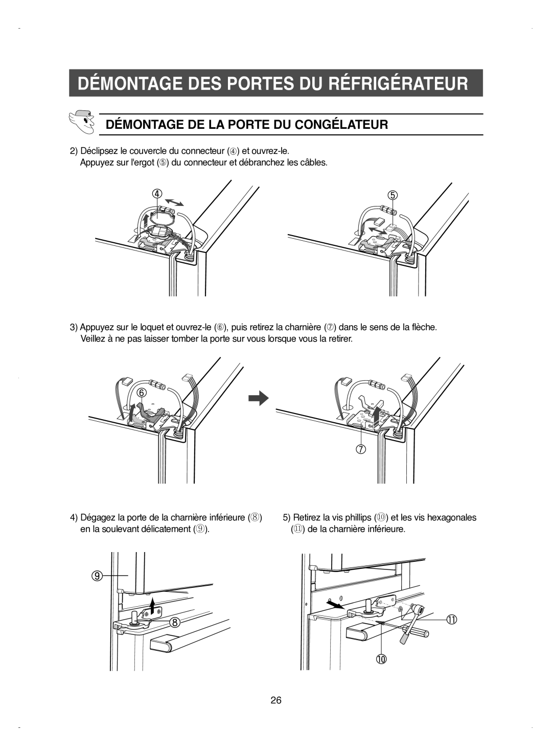 Samsung RM25KGRS1/XEF manual Démontage DES Portes DU Réfrigérateur 