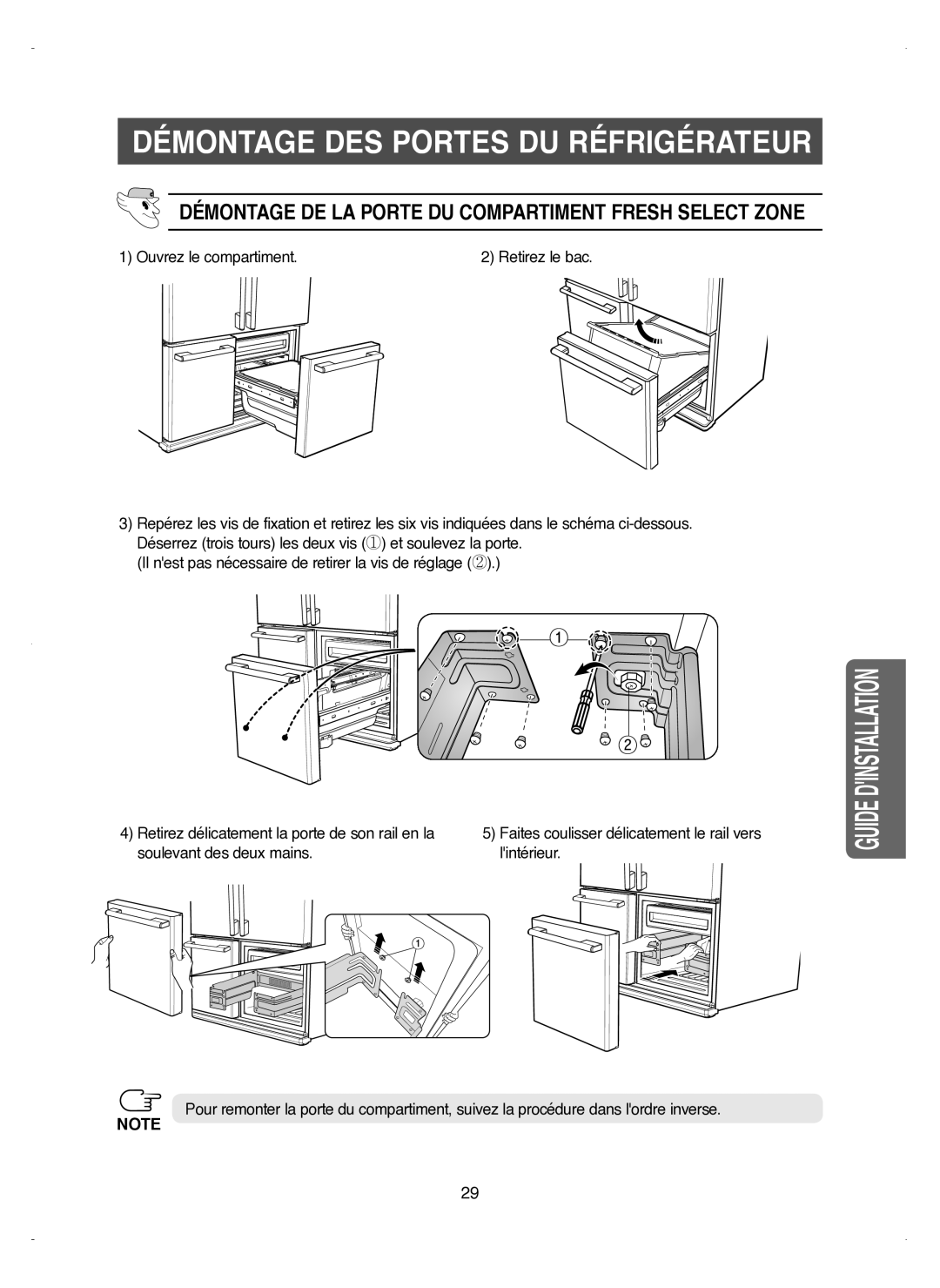 Samsung RM25KGRS1/XEF manual Démontage DE LA Porte DU Compartiment Fresh Select Zone 