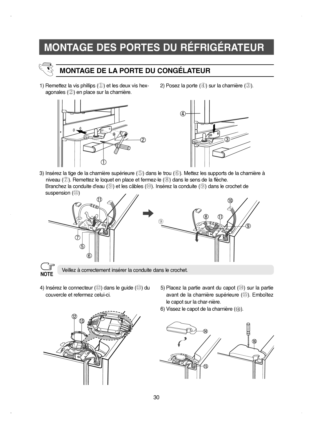 Samsung RM25KGRS1/XEF manual Montage DES Portes DU Réfrigérateur, Montage DE LA Porte DU Congélateur 