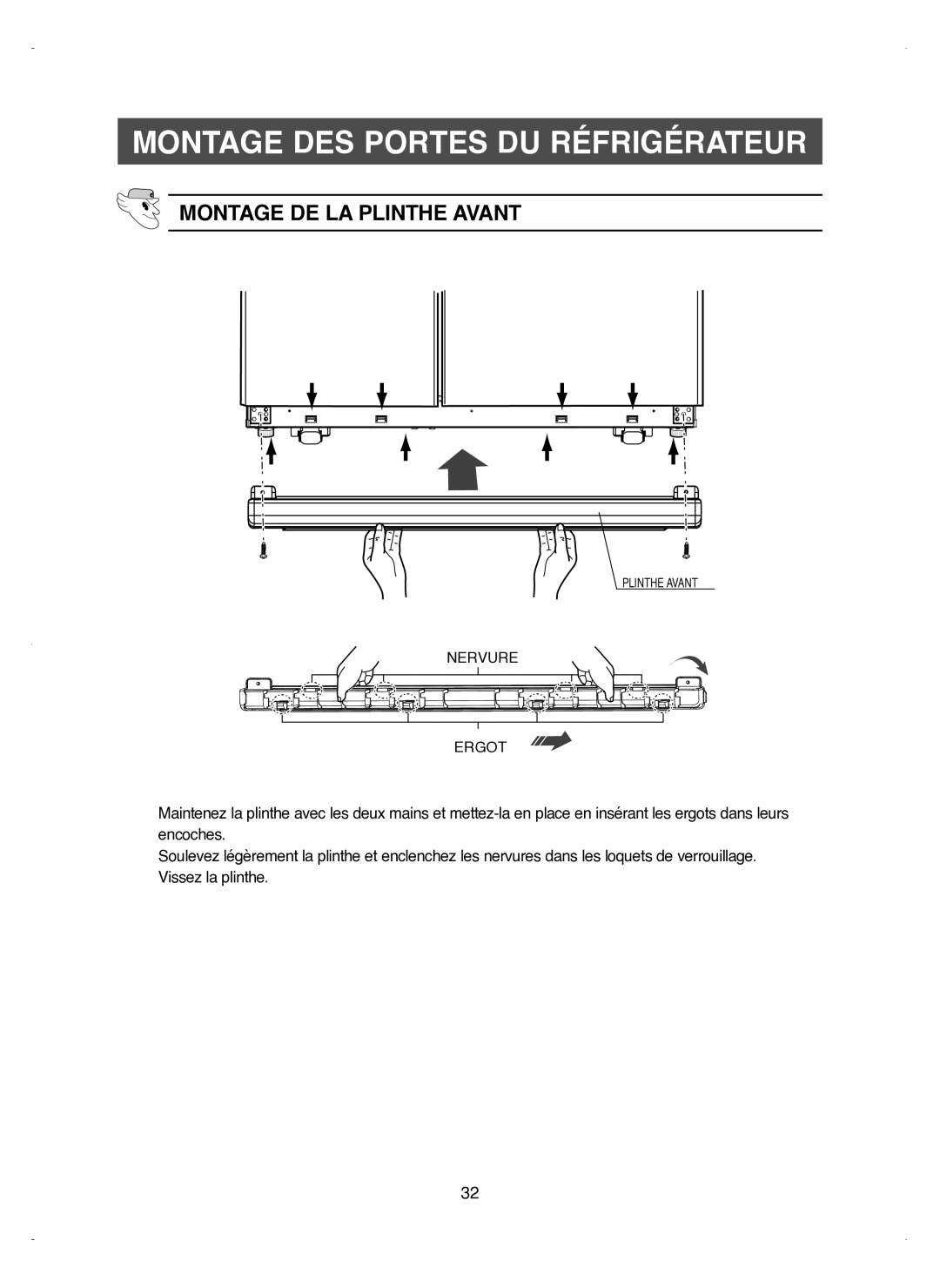 Samsung RM25KGRS1/XEF manual Montage DE LA Plinthe Avant 