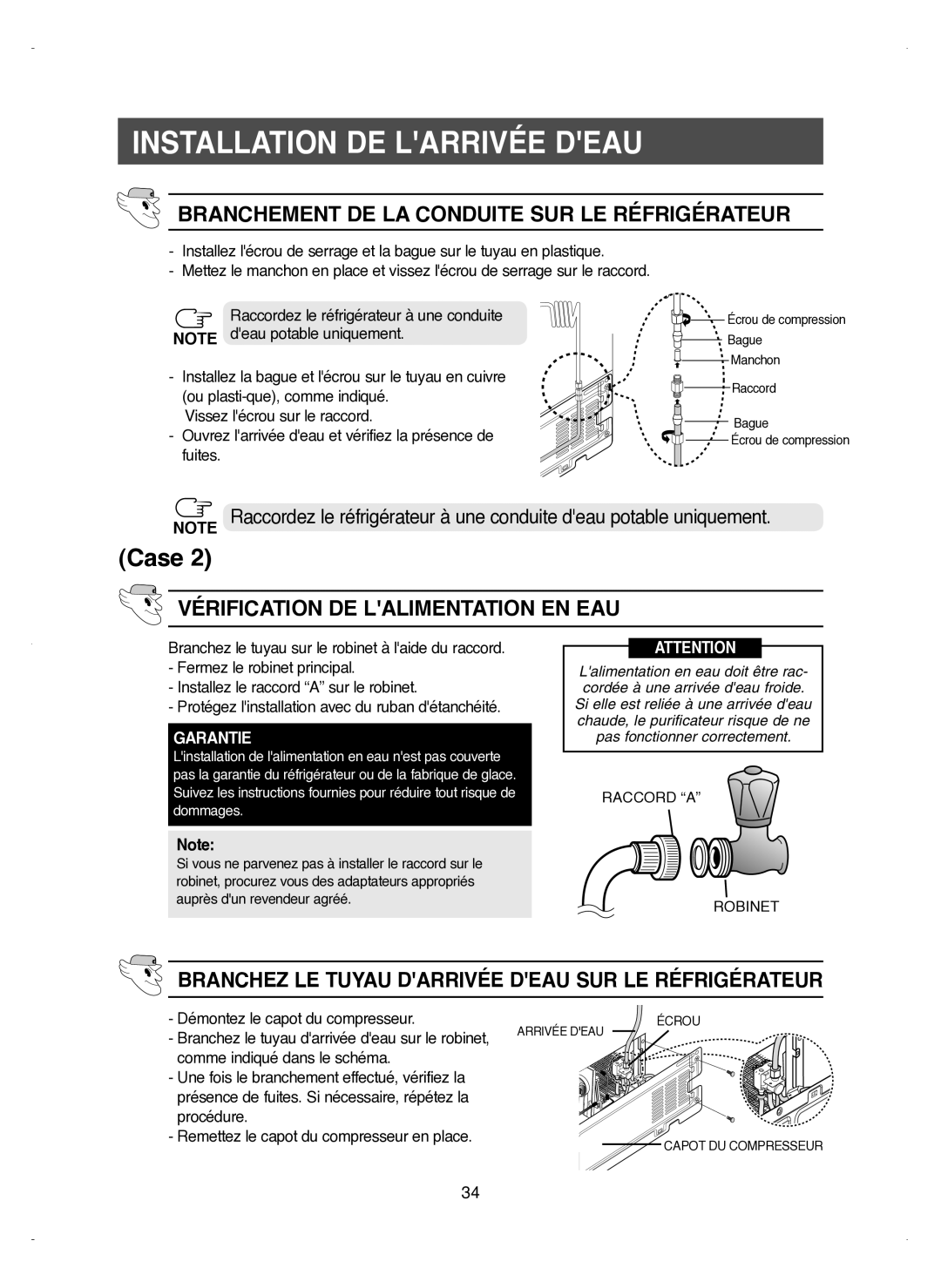 Samsung RM25KGRS1/XEF manual Branchement DE LA Conduite SUR LE Réfrigérateur, Vérification DE Lalimentation EN EAU 