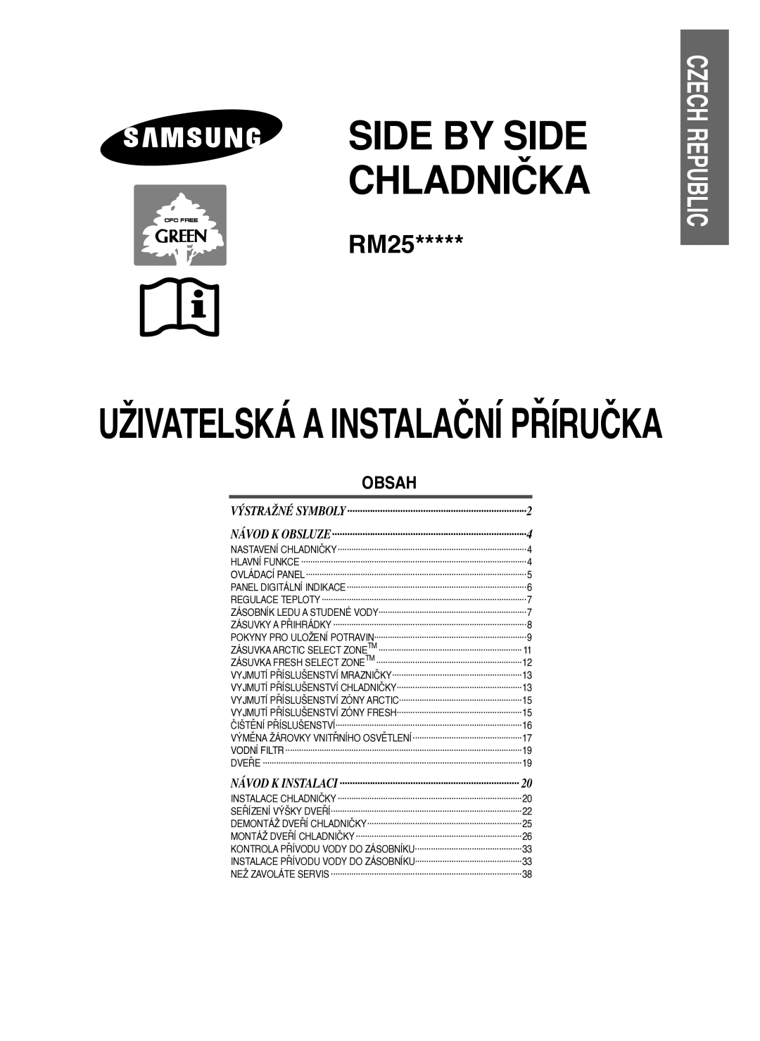 Samsung RM25KGRS1/XEH manual Side by Side Chladnička, Obsah 