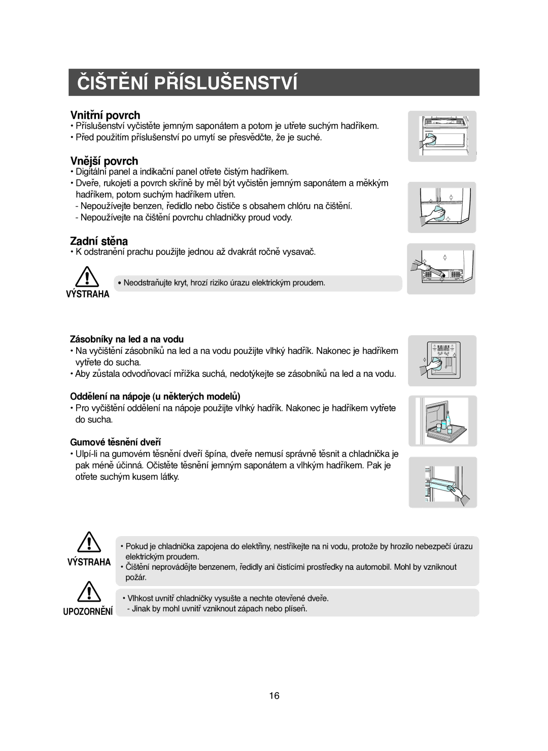 Samsung RM25KGRS1/XEH manual Čištění Příslušenství, Odstranění prachu použijte jednou až dvakrát ročně vysavač 