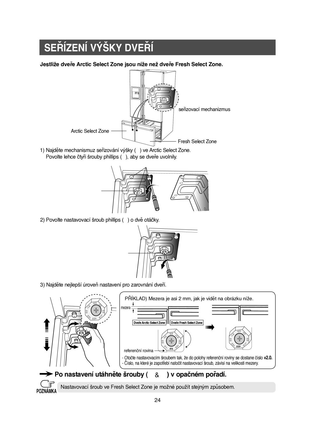 Samsung RM25KGRS1/XEH manual Seřizovací mechanizmus Arctic Select Zone Fresh Select Zone 