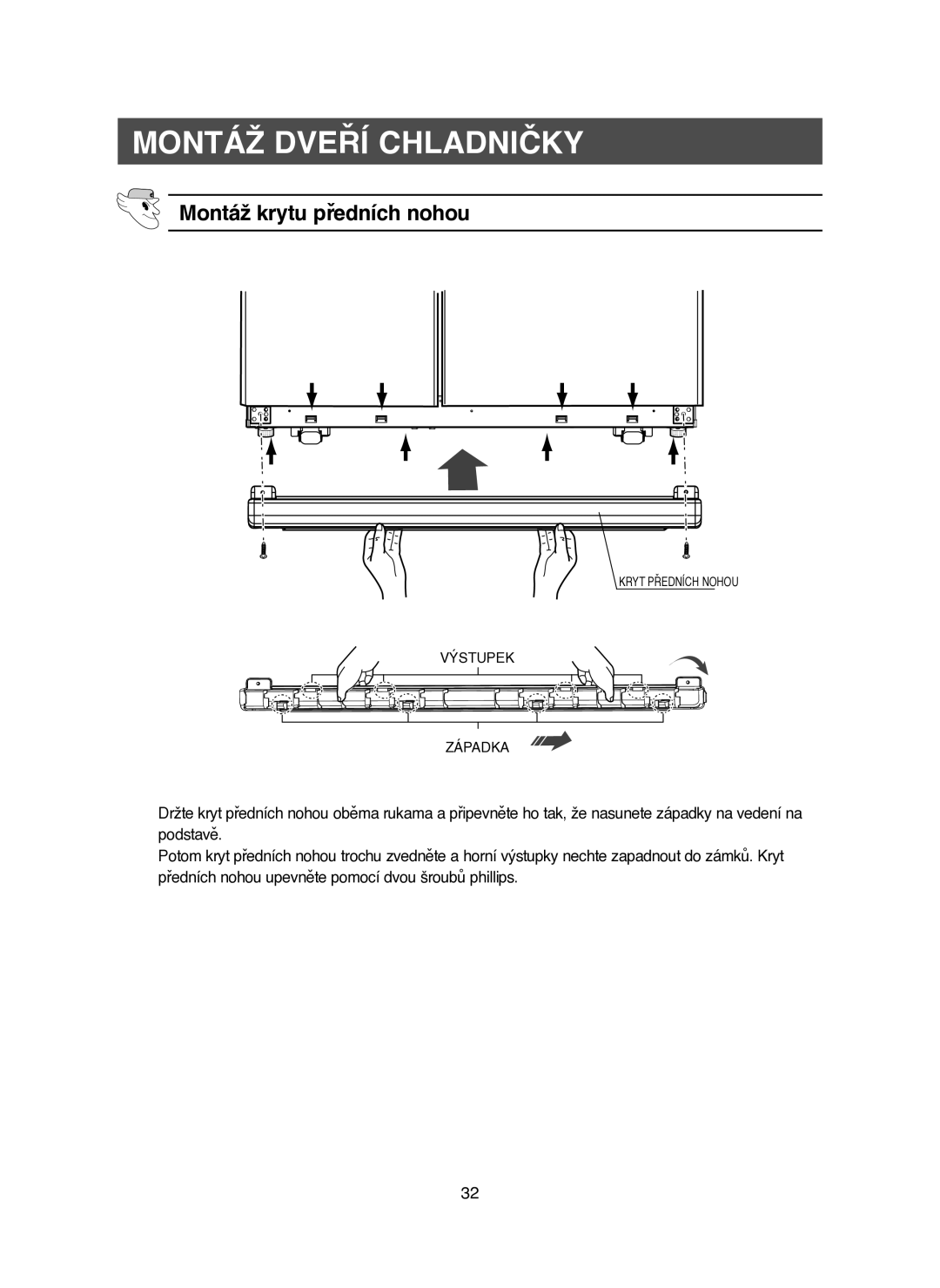 Samsung RM25KGRS1/XEH manual Montáž krytu předních nohou 