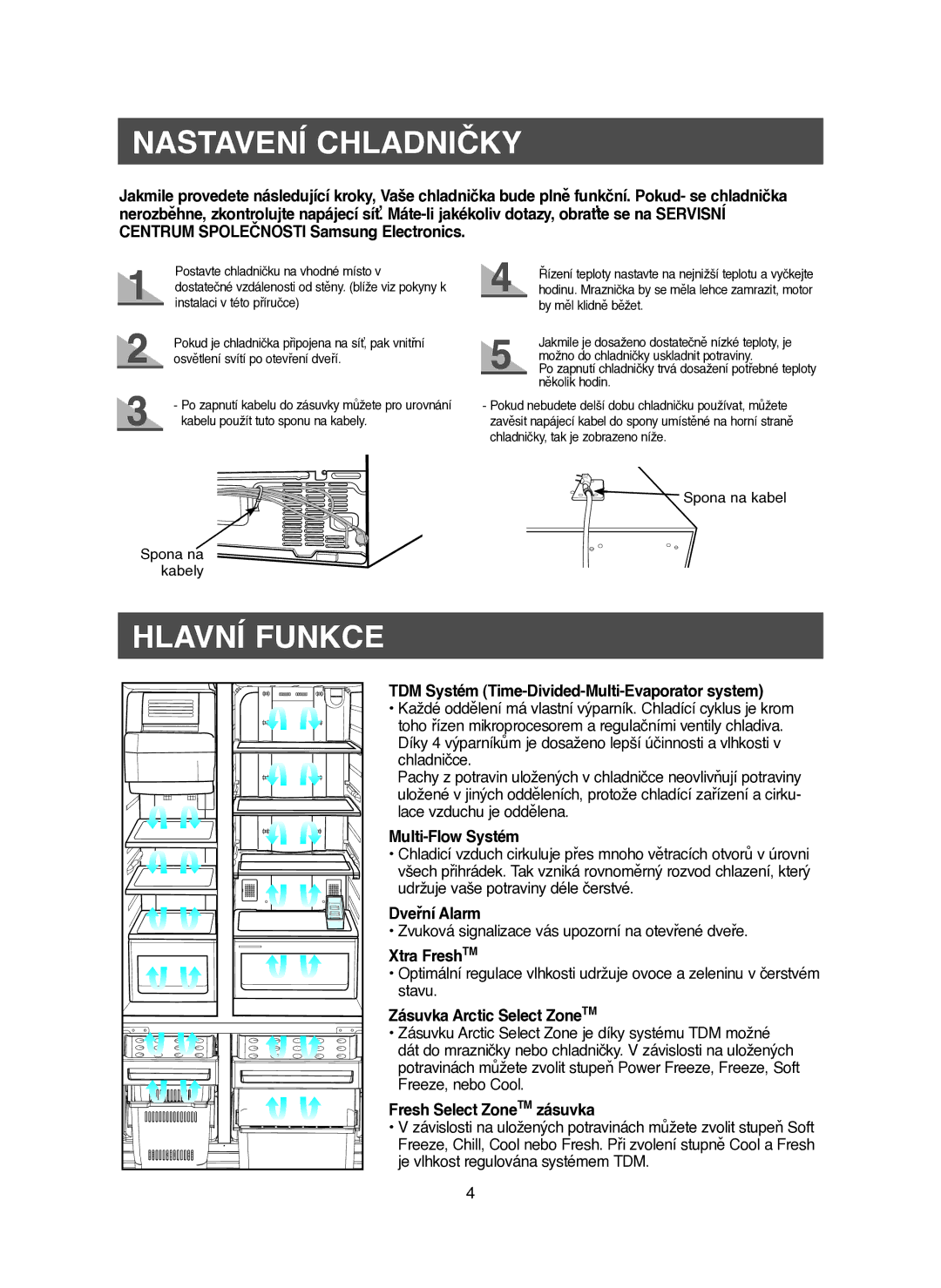 Samsung RM25KGRS1/XEH manual Nastavení Chladničky, Hlavní Funkce 