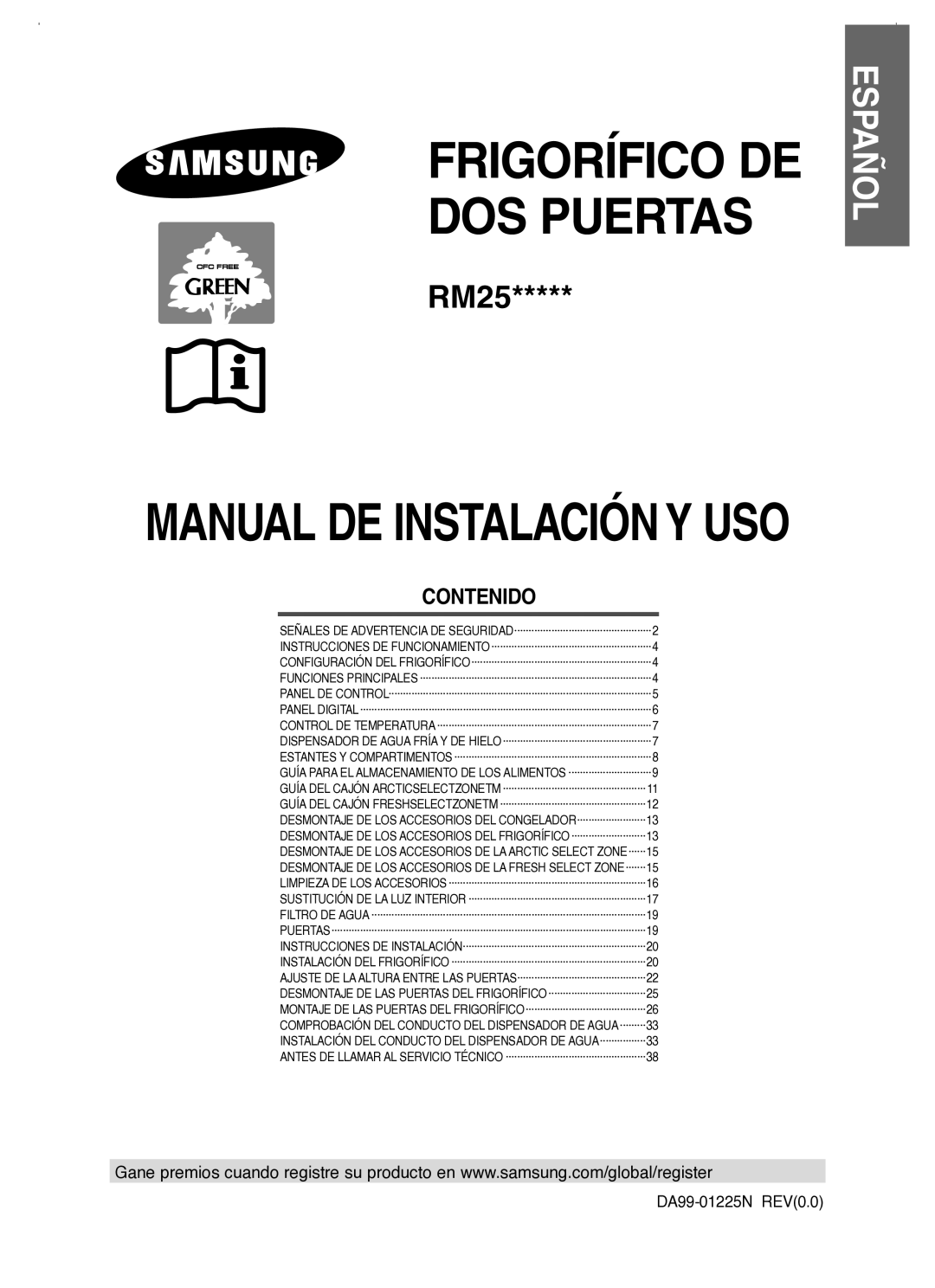 Samsung RM25KGRS1/XES manual Contenido, DA99-01225N REV0.0 