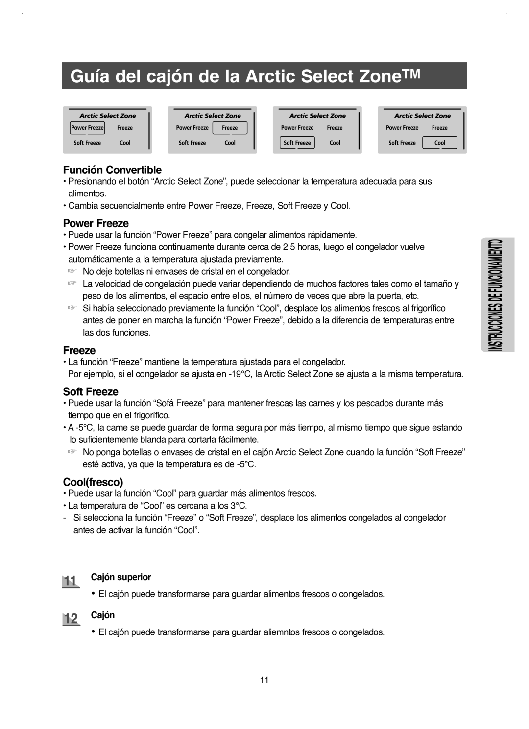 Samsung RM25KGRS1/XES manual Función Convertible, Soft Freeze, Coolfresco, Cajón superior 