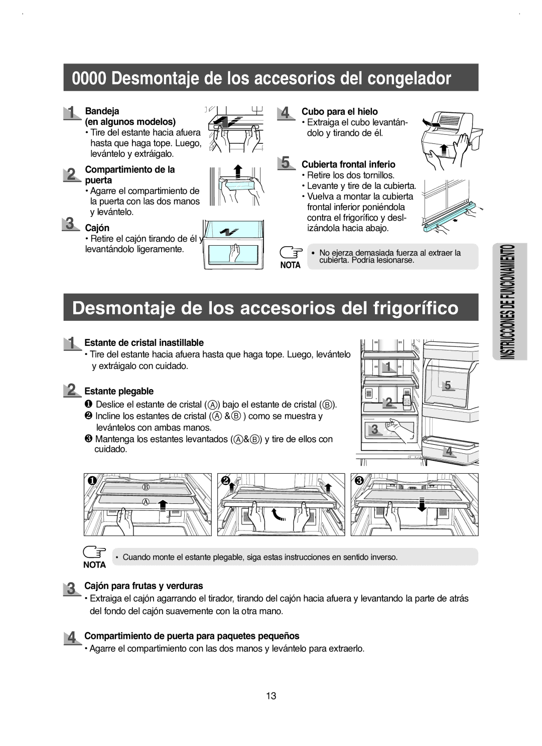 Samsung RM25KGRS1/XES manual Bandeja En algunos modelos, Compartimiento de la puerta, Cubo para el hielo, Estante plegable 