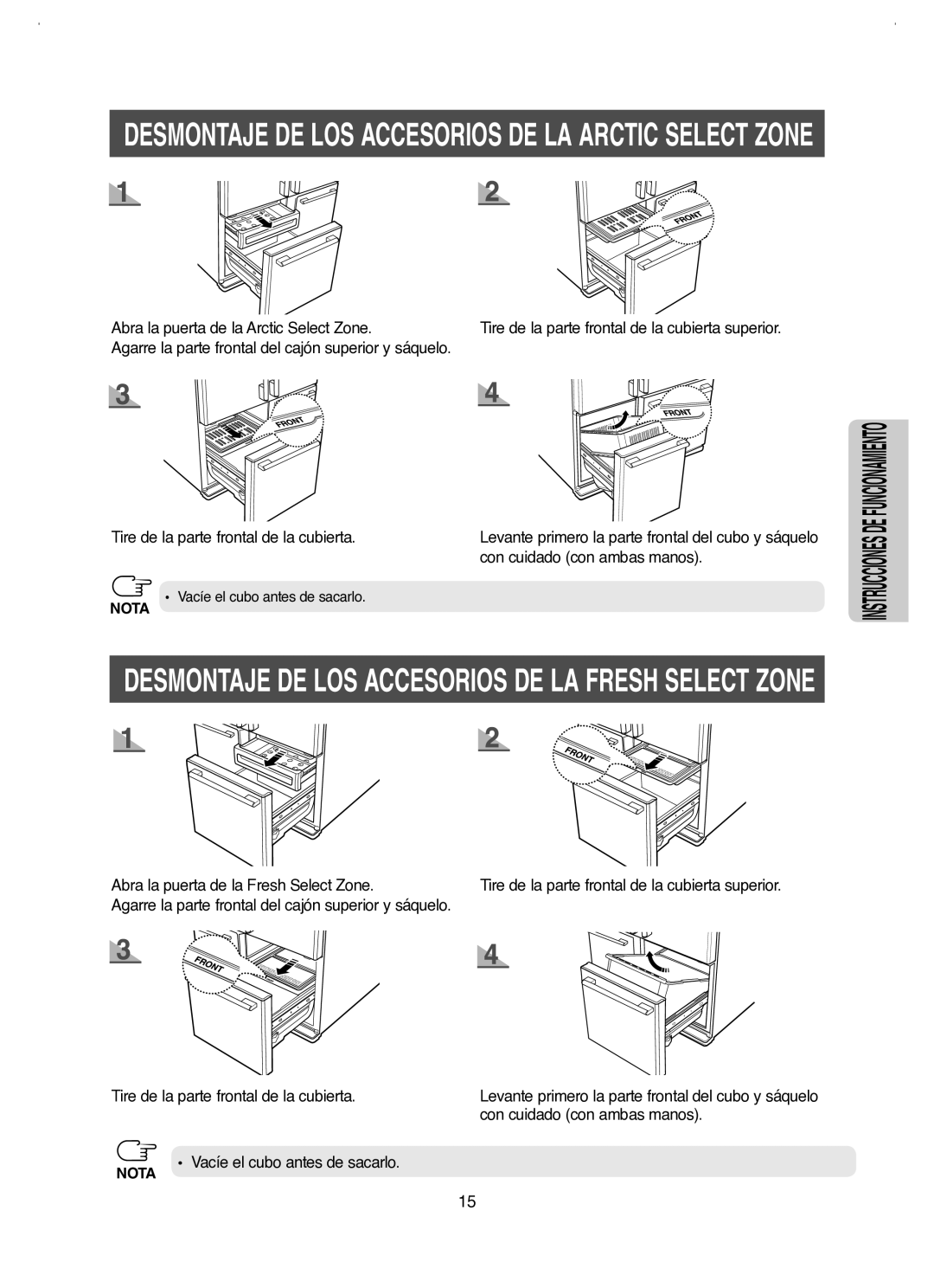 Samsung RM25KGRS1/XES manual Nota Vacíe el cubo antes de sacarlo 