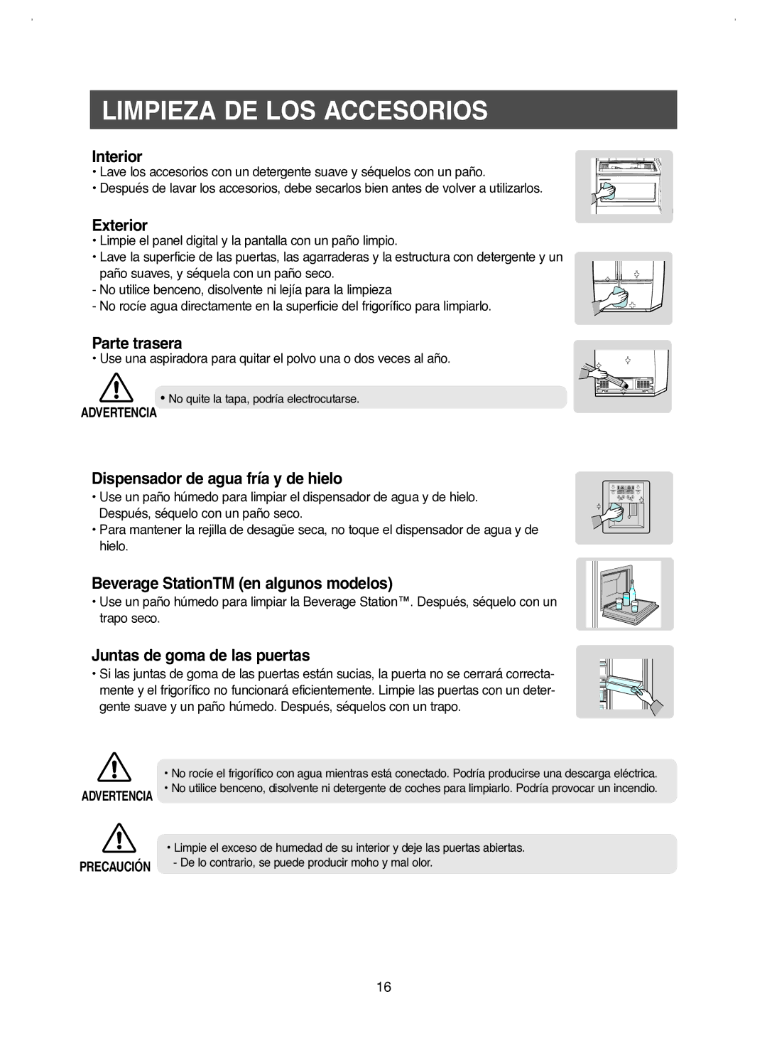 Samsung RM25KGRS1/XES manual Limpieza DE LOS Accesorios 