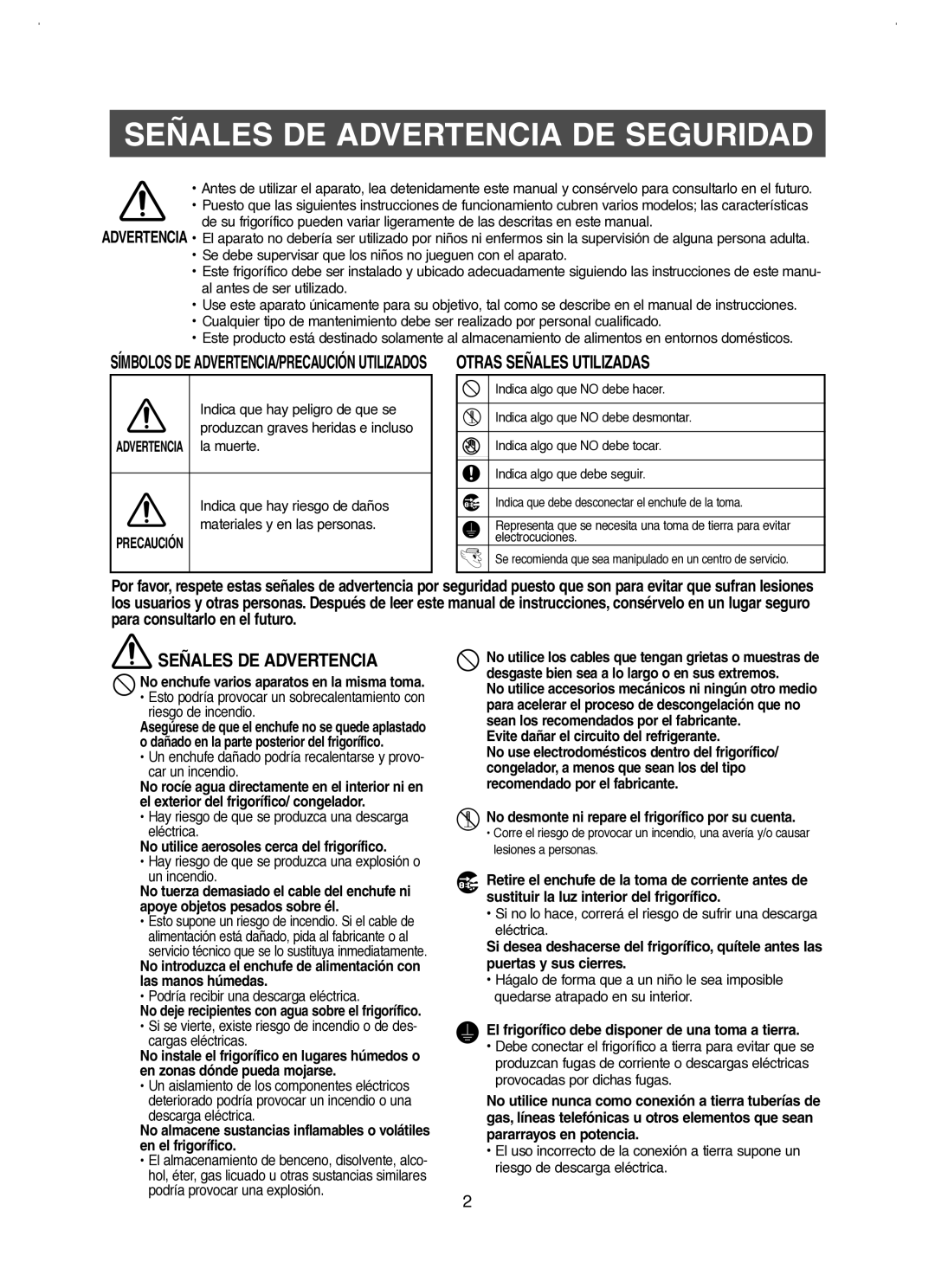 Samsung RM25KGRS1/XES manual Señales DE Advertencia DE Seguridad 