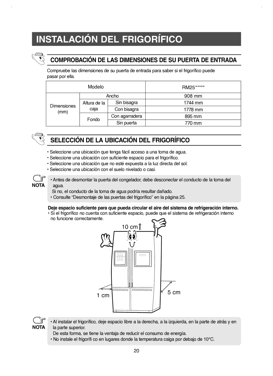 Samsung RM25KGRS1/XES manual Instalación DEL Frigorífico, Comprobación DE LAS Dimensiones DE SU Puerta DE Entrada, Caja 