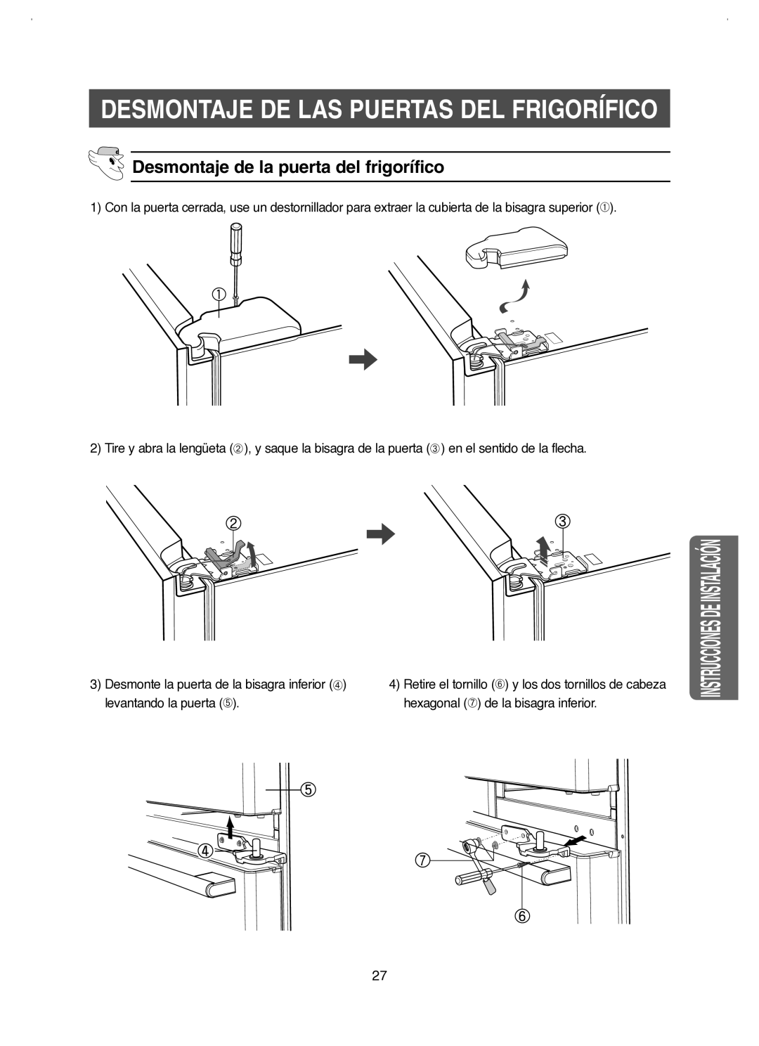 Samsung RM25KGRS1/XES manual Desmontaje de la puerta del frigorífico 