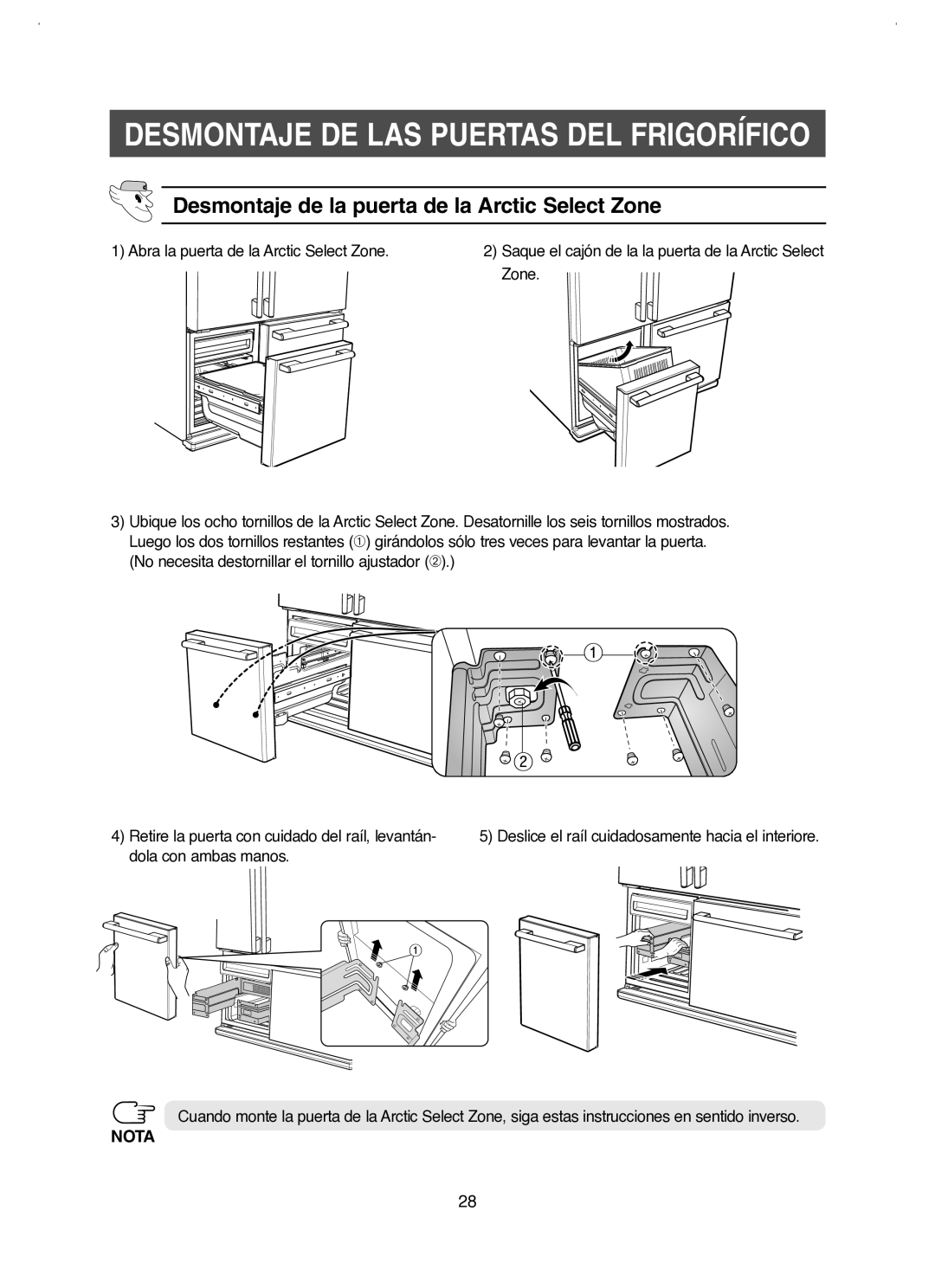 Samsung RM25KGRS1/XES manual Desmontaje de la puerta de la Arctic Select Zone 