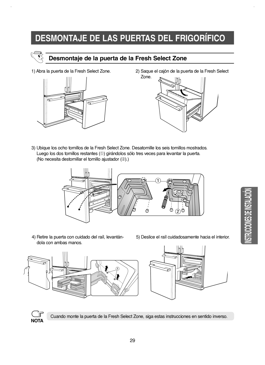 Samsung RM25KGRS1/XES manual Desmontaje de la puerta de la Fresh Select Zone 