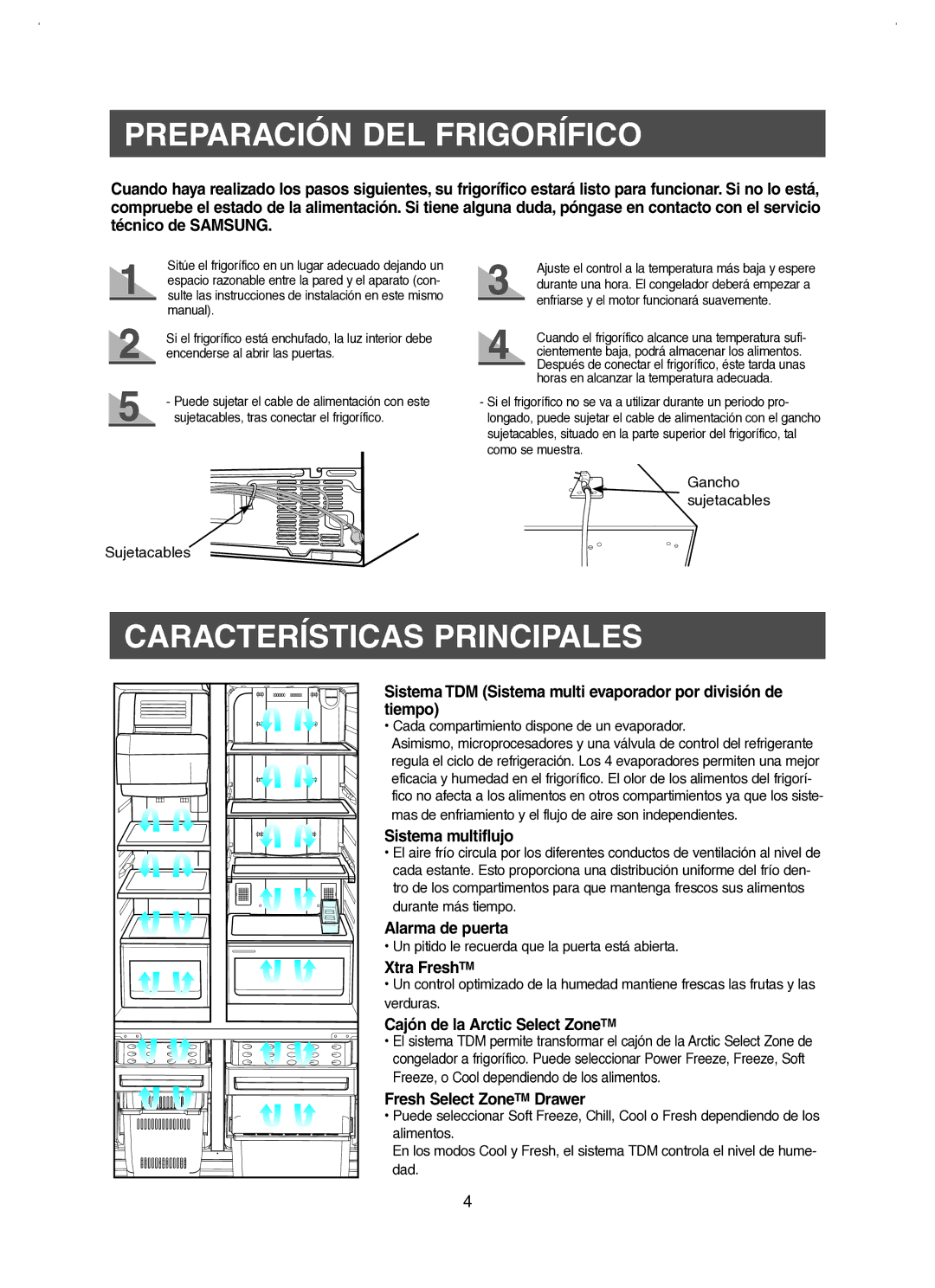 Samsung RM25KGRS1/XES manual Preparación DEL Frigorífico, Características Principales 