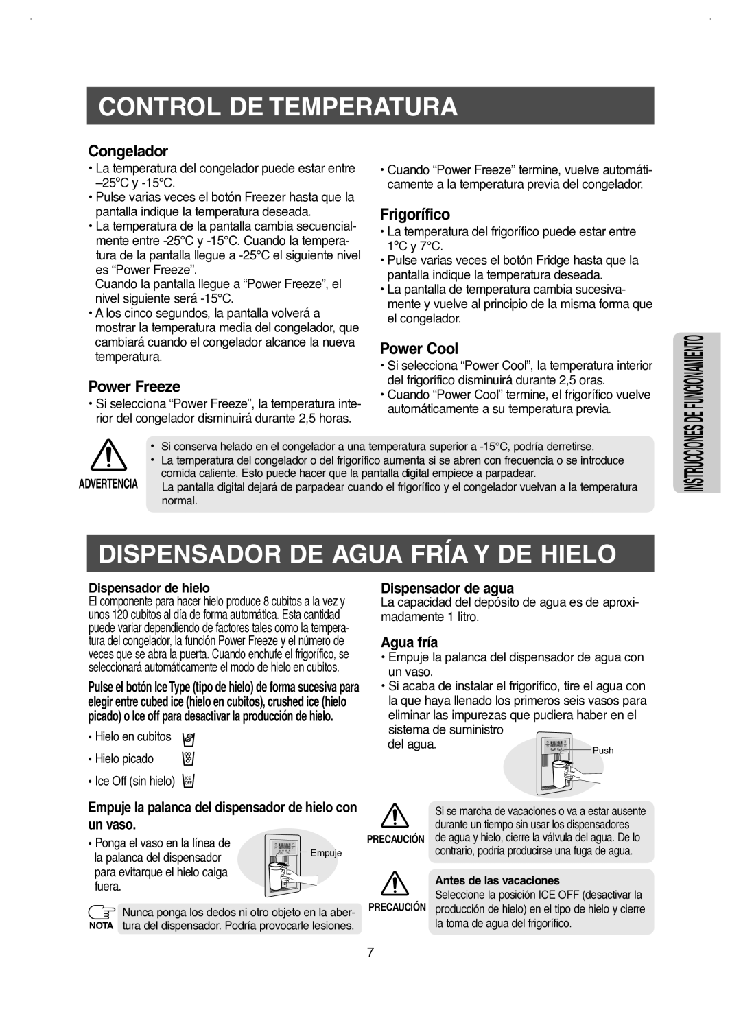 Samsung RM25KGRS1/XES manual Control DE Temperatura, Dispensador DE Agua Fría Y DE Hielo 