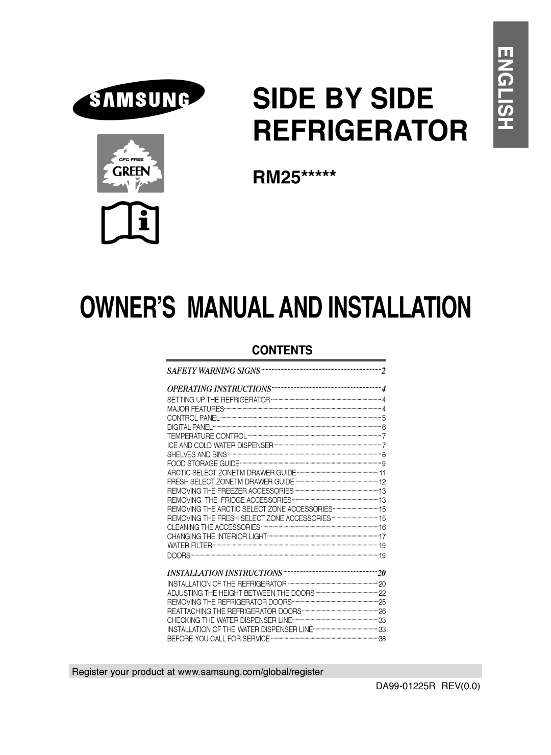 Samsung RM25KGRS1/XEH, RM25KGRS1/XET manual Side by Side Refrigerator, Contents 