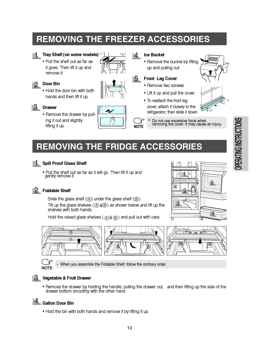 Samsung RM25KGRS1/XEH, RM25KGRS1/XET manual Removing the Freezer Accessories, Removing the Fridge Accessories 