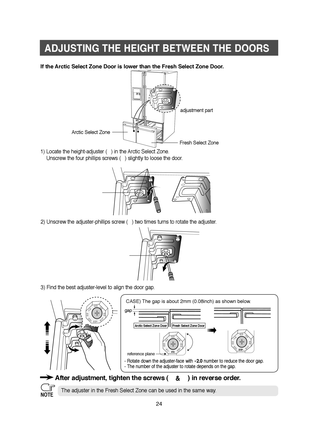 Samsung RM25KGRS1/XET, RM25KGRS1/XEH manual After adjustment, tighten the screws ➁ & ➂ in reverse order 