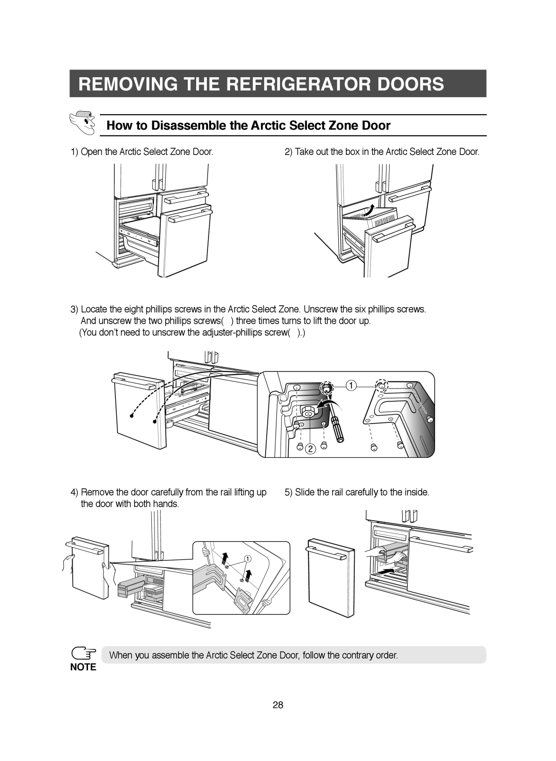 Samsung RM25KGRS1/XET, RM25KGRS1/XEH manual How to Disassemble the Arctic Select Zone Door 