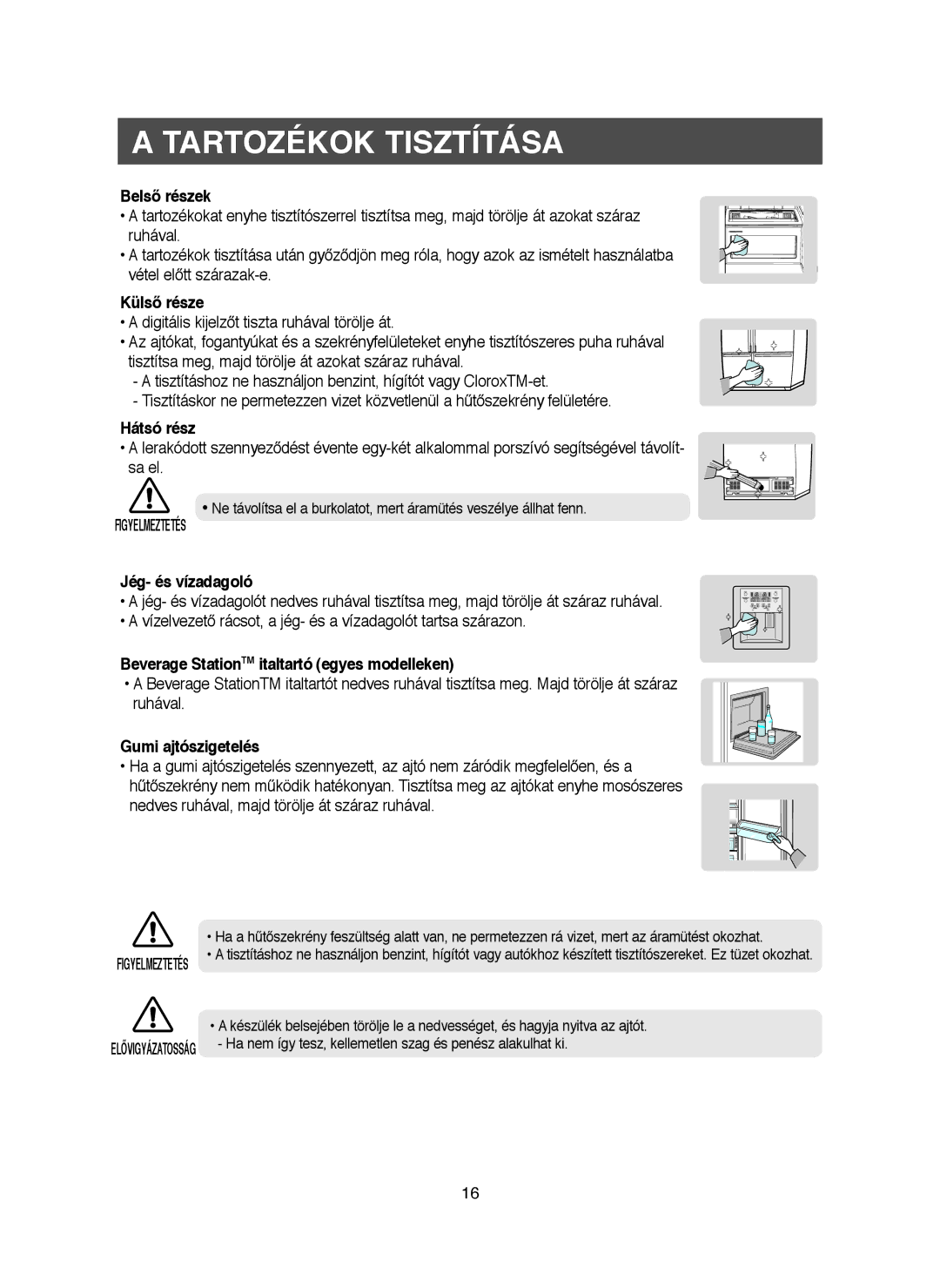 Samsung RM25KGRS1/XET, RM25KGRS1/XEH manual Tartozékok Tisztítása 