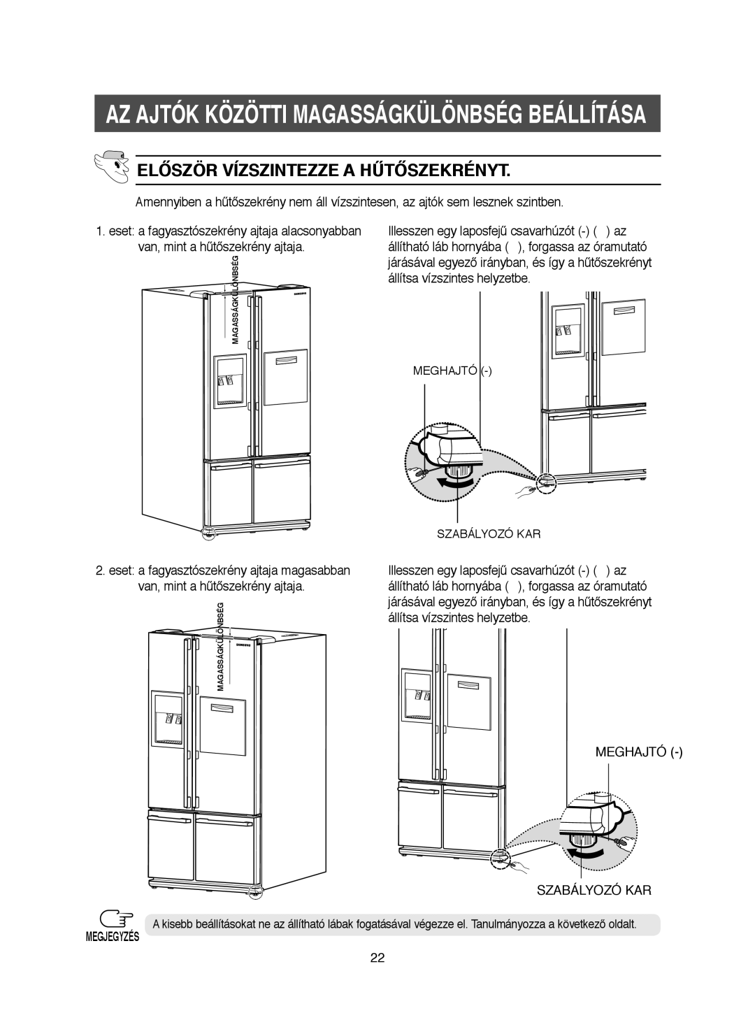 Samsung RM25KGRS1/XET, RM25KGRS1/XEH manual ➁ Szabályozó KAR 