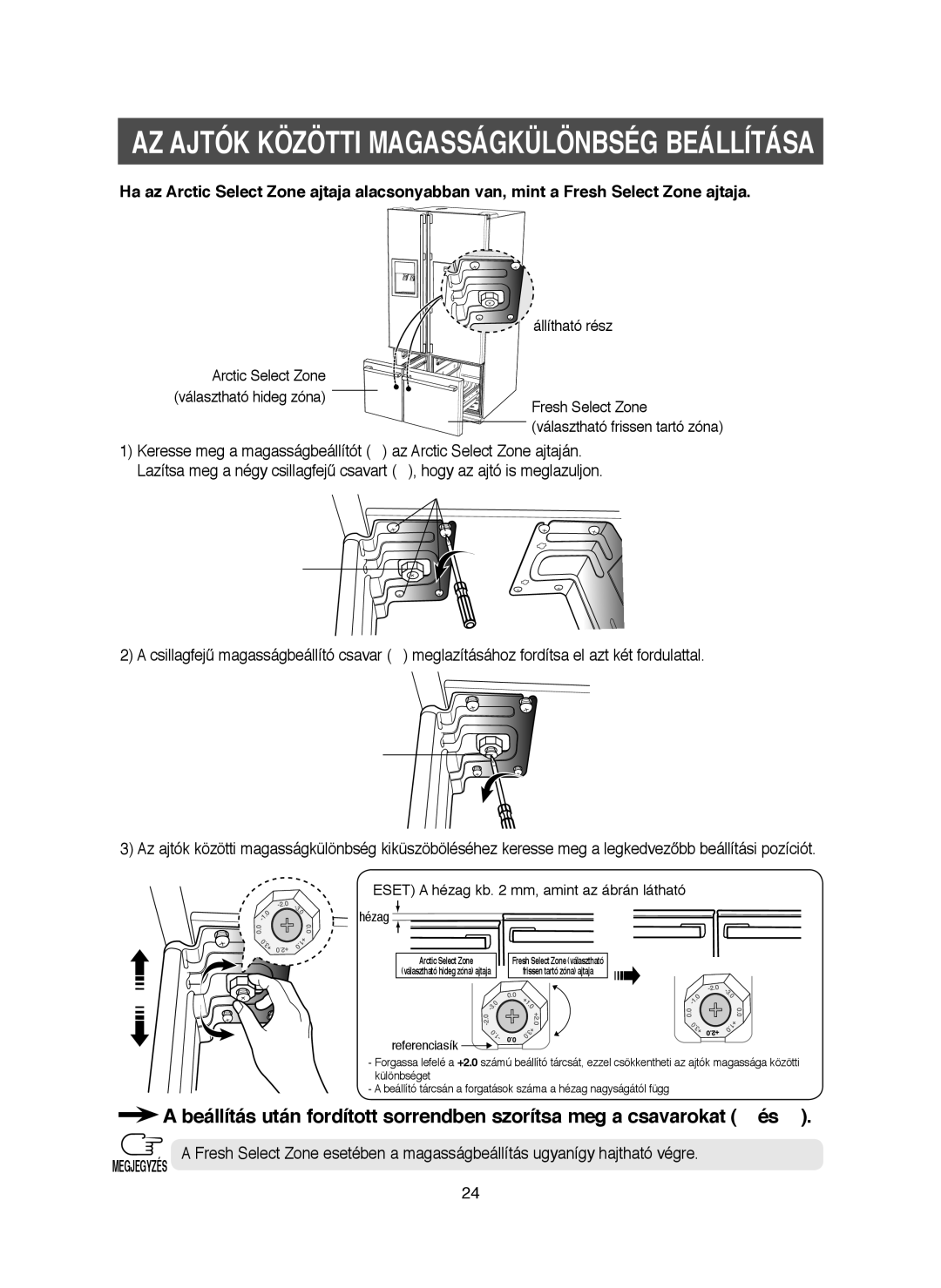 Samsung RM25KGRS1/XET, RM25KGRS1/XEH manual Állítható rész, Arctic Select Zone, Fresh Select Zone 
