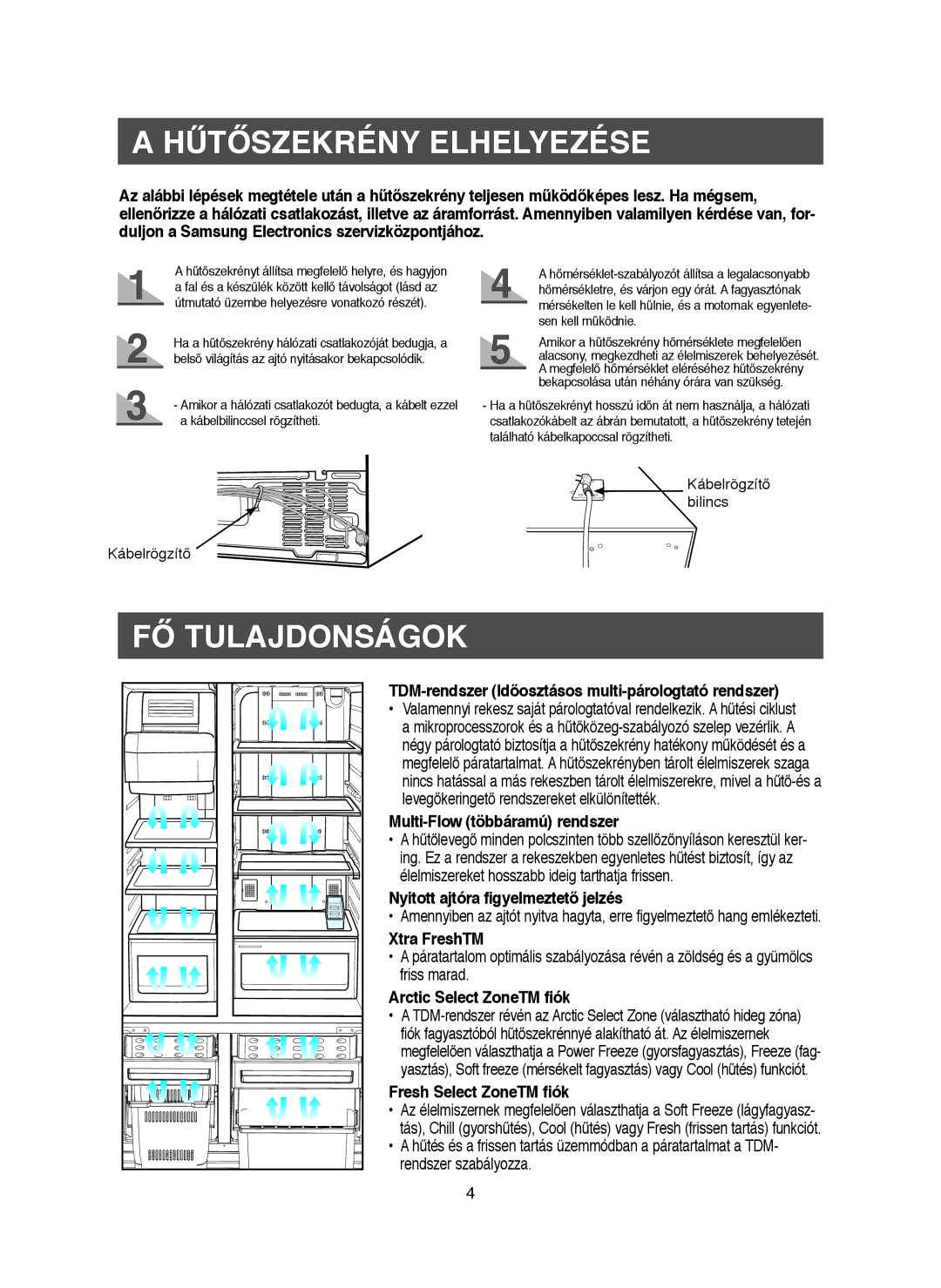 Samsung RM25KGRS1/XET, RM25KGRS1/XEH manual Hűtőszekrény Elhelyezése, FŐ Tulajdonságok 