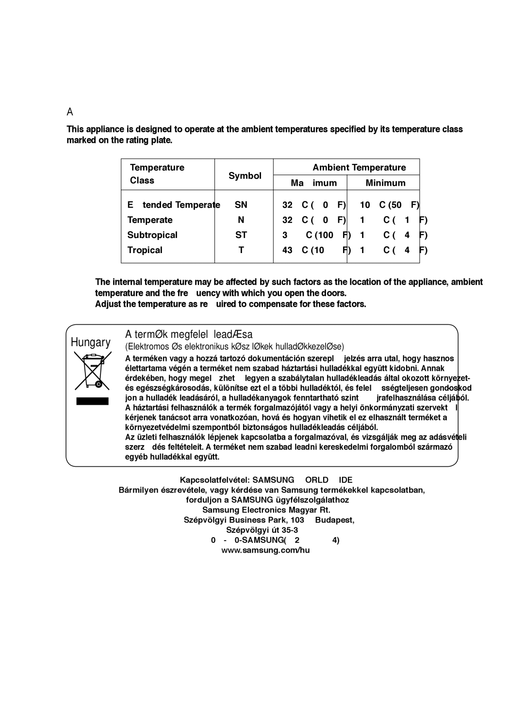 Samsung RM25KGRS1/XET, RM25KGRS1/XEH manual Termék megfelelŒ leadása 