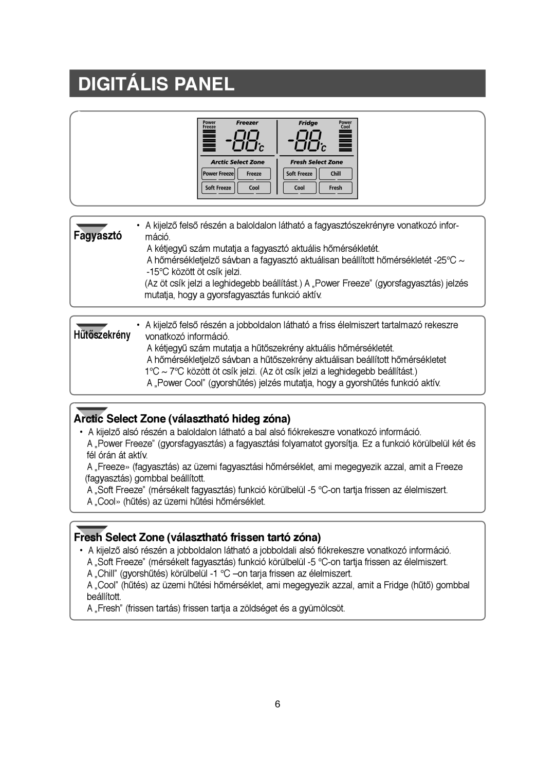 Samsung RM25KGRS1/XET, RM25KGRS1/XEH manual Digitális Panel, Hűtőszekrény 