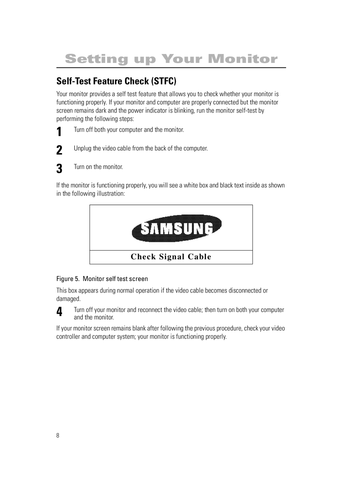 Samsung RN15PSSPN/EDC, RN15PSSSNC/EDC, RN15PSSANC/EDC, RN15PSSMN/XSJ, RN15PSSPS/EDC Self-Test Feature Check Stfc, Monitor 