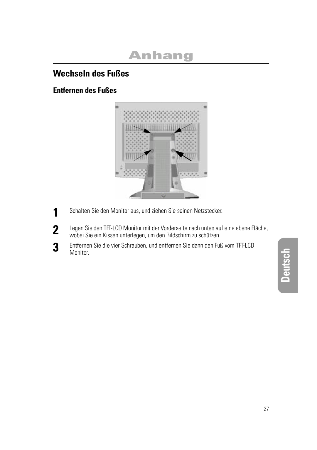 Samsung RN15PSSPN/EDC, RN15PSSSNC/EDC, RN15PSSANC/EDC manual Wechseln des Fußes, Entfernen des Fußes 