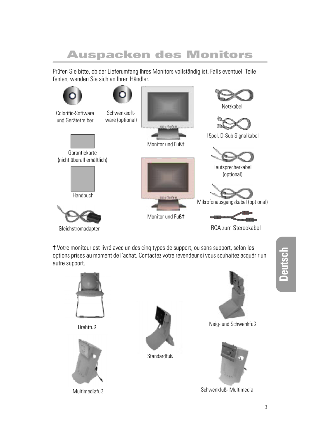 Samsung RN15PSSPN/EDC, RN15PSSSNC/EDC, RN15PSSANC/EDC manual Auspacken des Monitors 