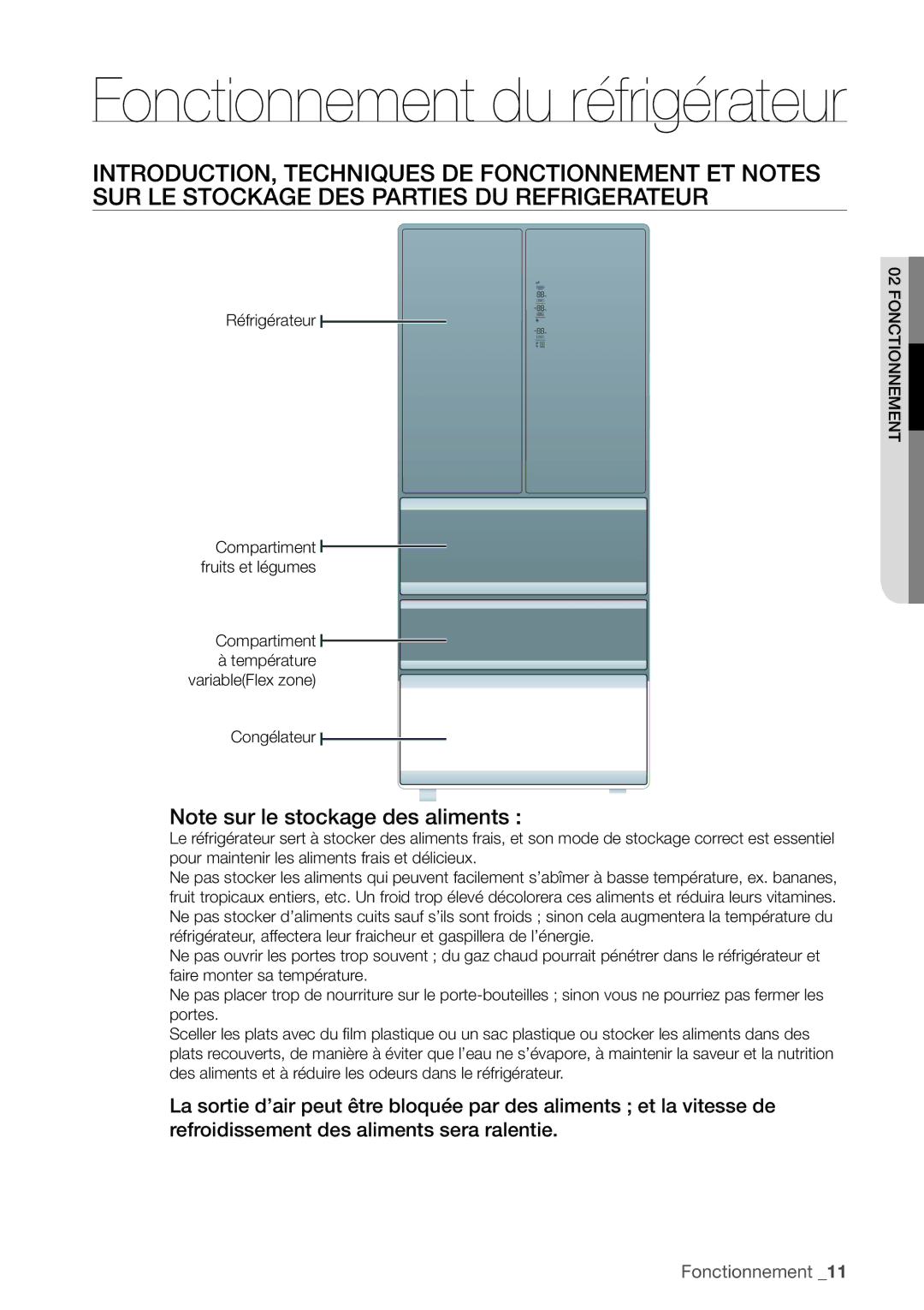 Samsung RN415BRKASL/EF manual Fonctionnement du réfrigérateur 