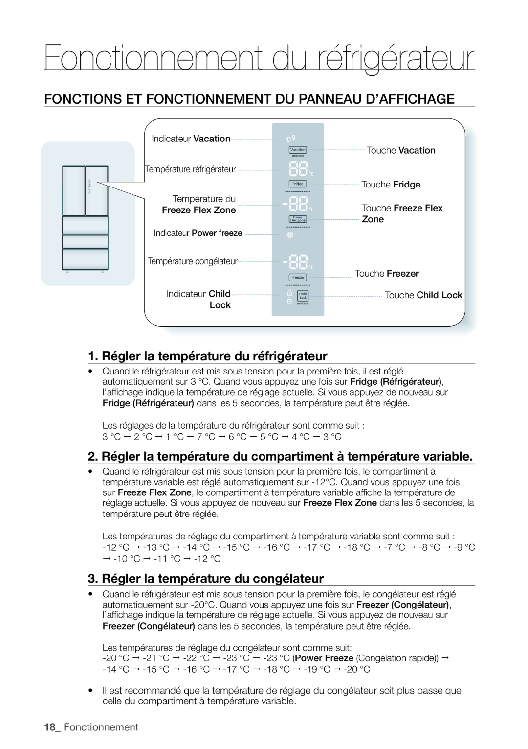 Samsung RN415BRKASL/EF manual Fonctions ET Fonctionnement DU Panneau D’AFFICHAGE 