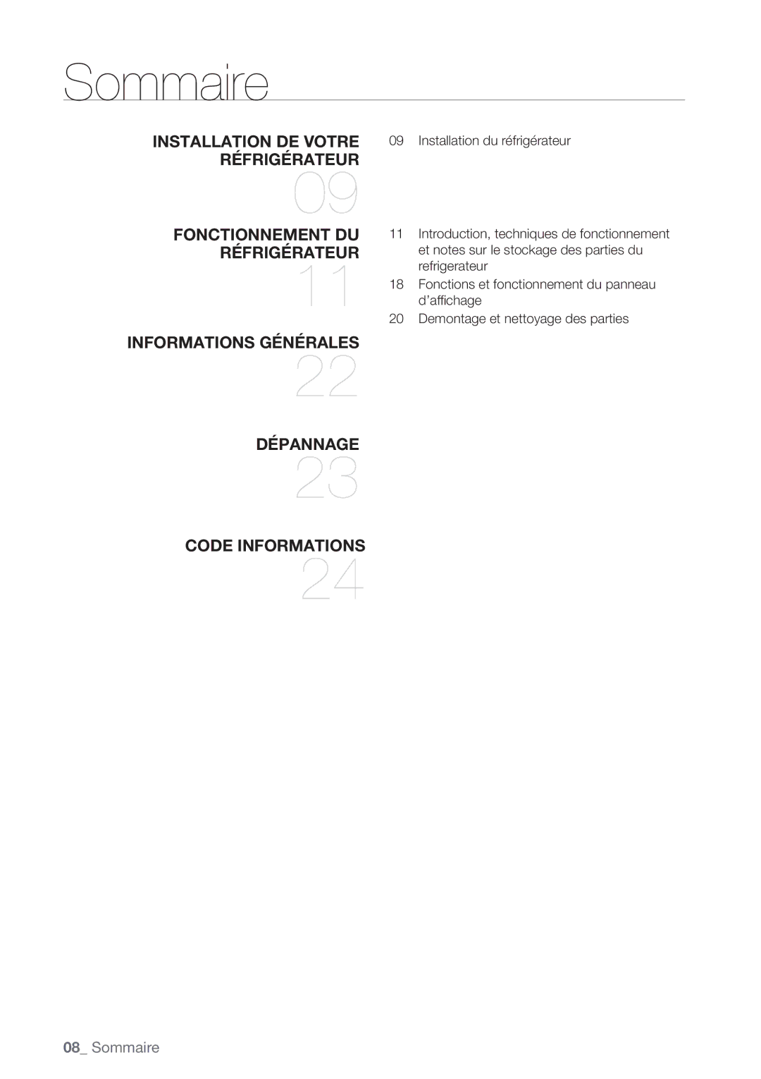 Samsung RN415BRKASL/EF manual Sommaire, Informations Générales Dépannage Code Informations 