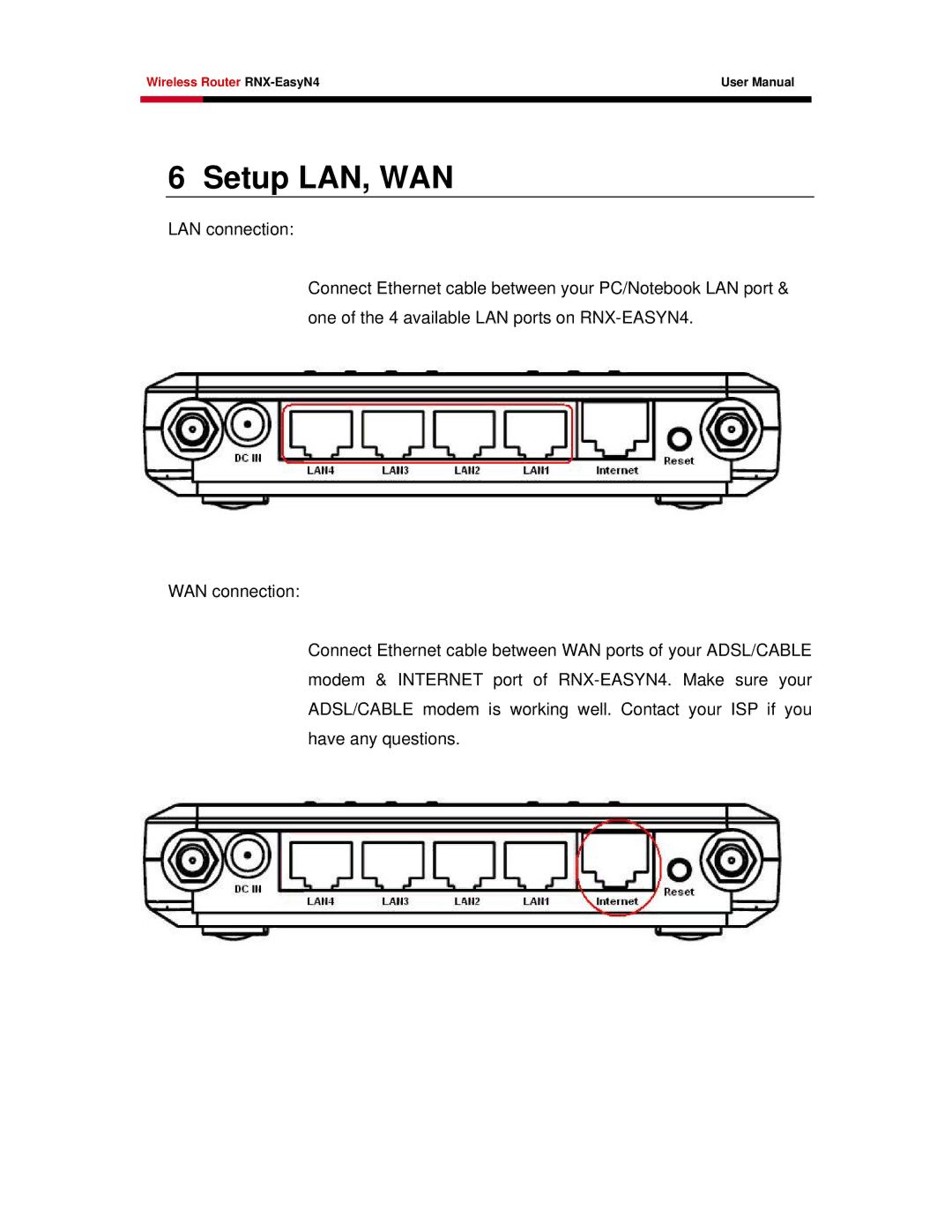 Samsung RNX-EASYN4 user manual Setup LAN, WAN 