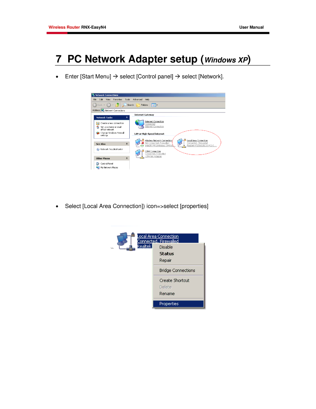 Samsung RNX-EASYN4 user manual PC Network Adapter setup Windows XP 