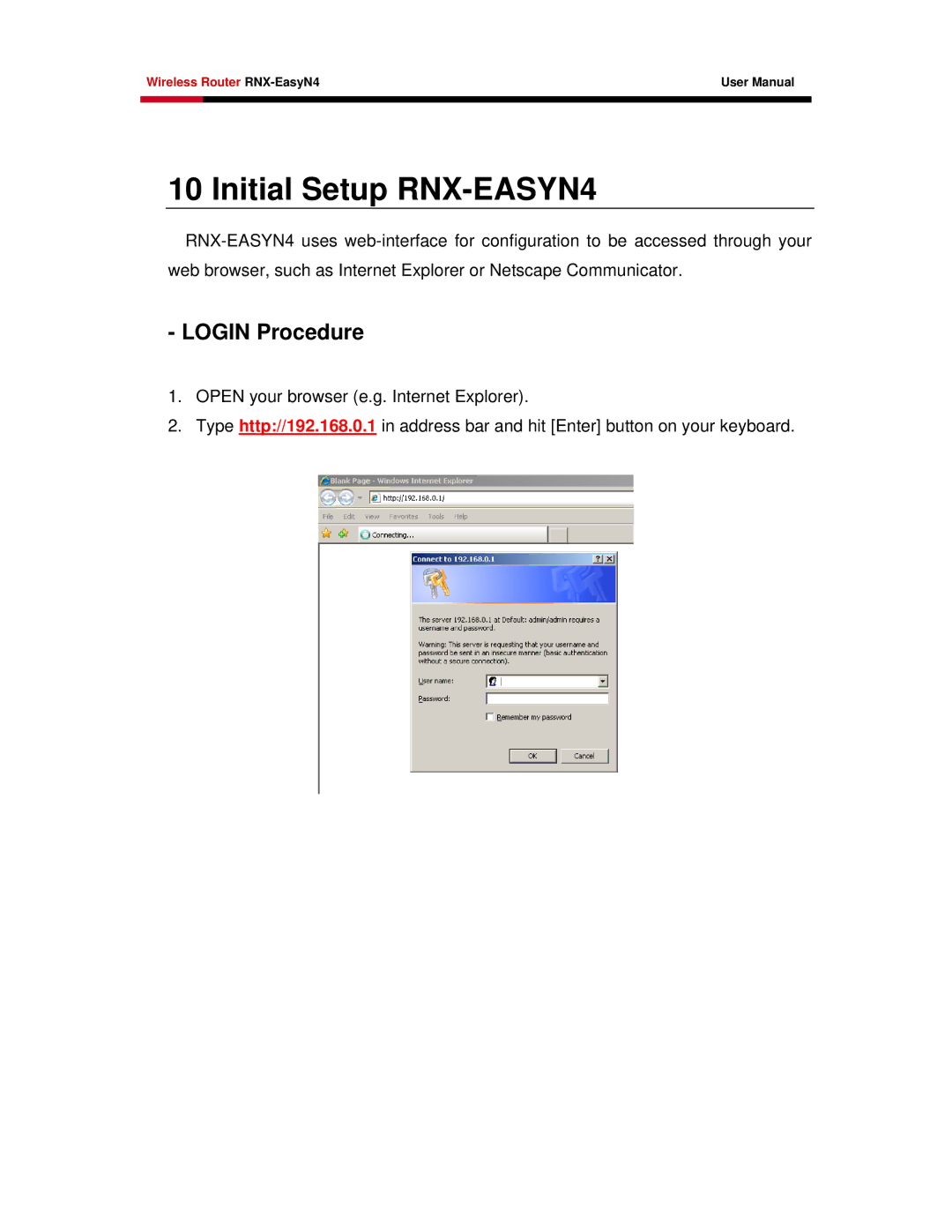 Samsung user manual Initial Setup RNX-EASYN4, Login Procedure 