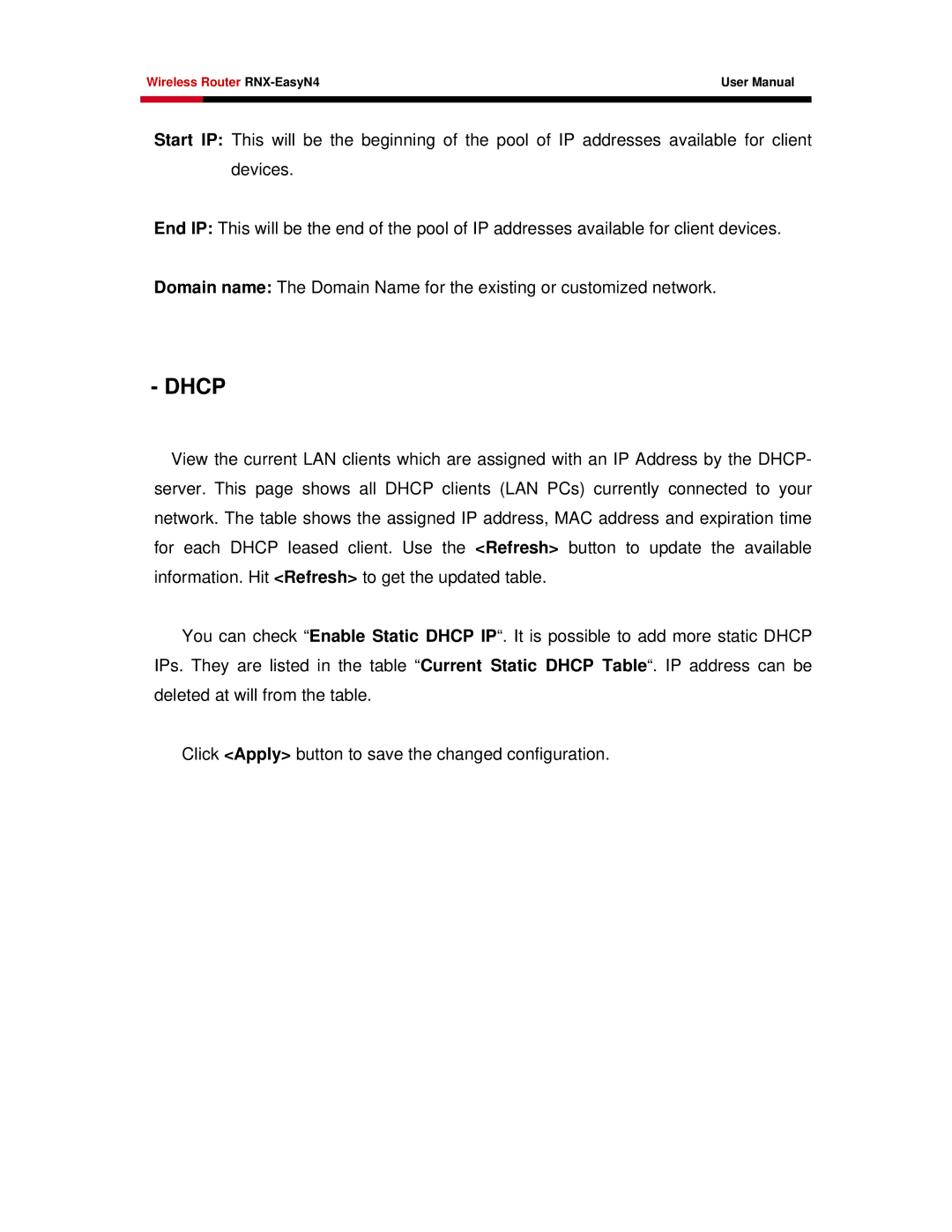 Samsung RNX-EASYN4 user manual Dhcp 