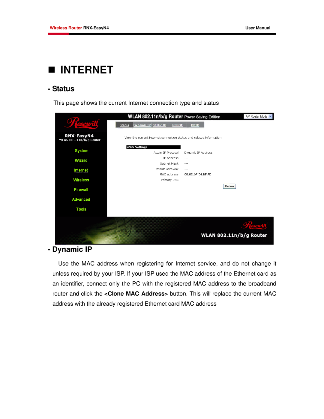 Samsung RNX-EASYN4 user manual „ Internet, Dynamic IP 