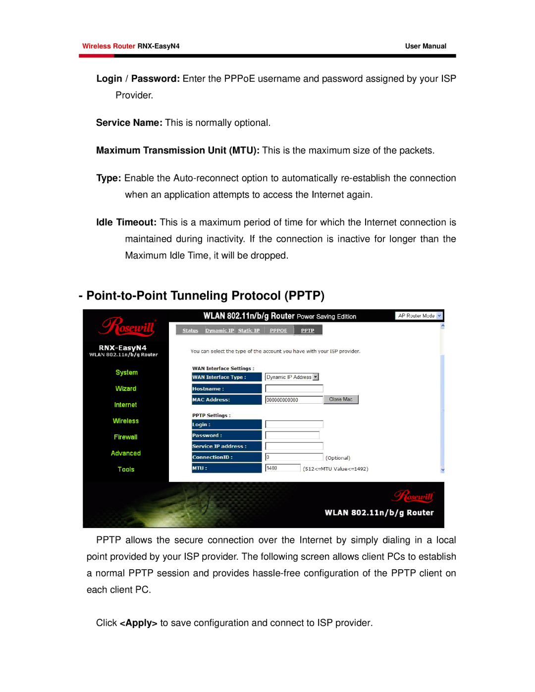 Samsung RNX-EASYN4 user manual Point-to-Point Tunneling Protocol Pptp 