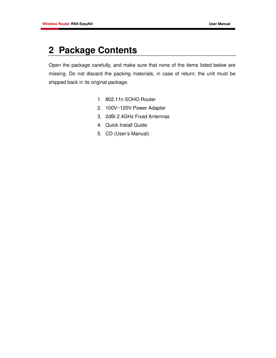 Samsung RNX-EASYN4 user manual Package Contents 