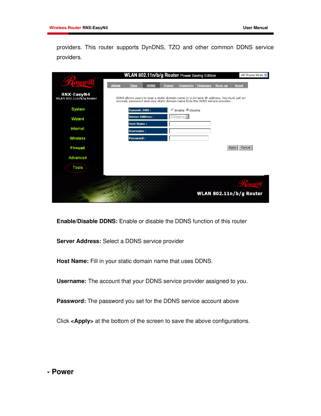 Samsung RNX-EASYN4 user manual Power 