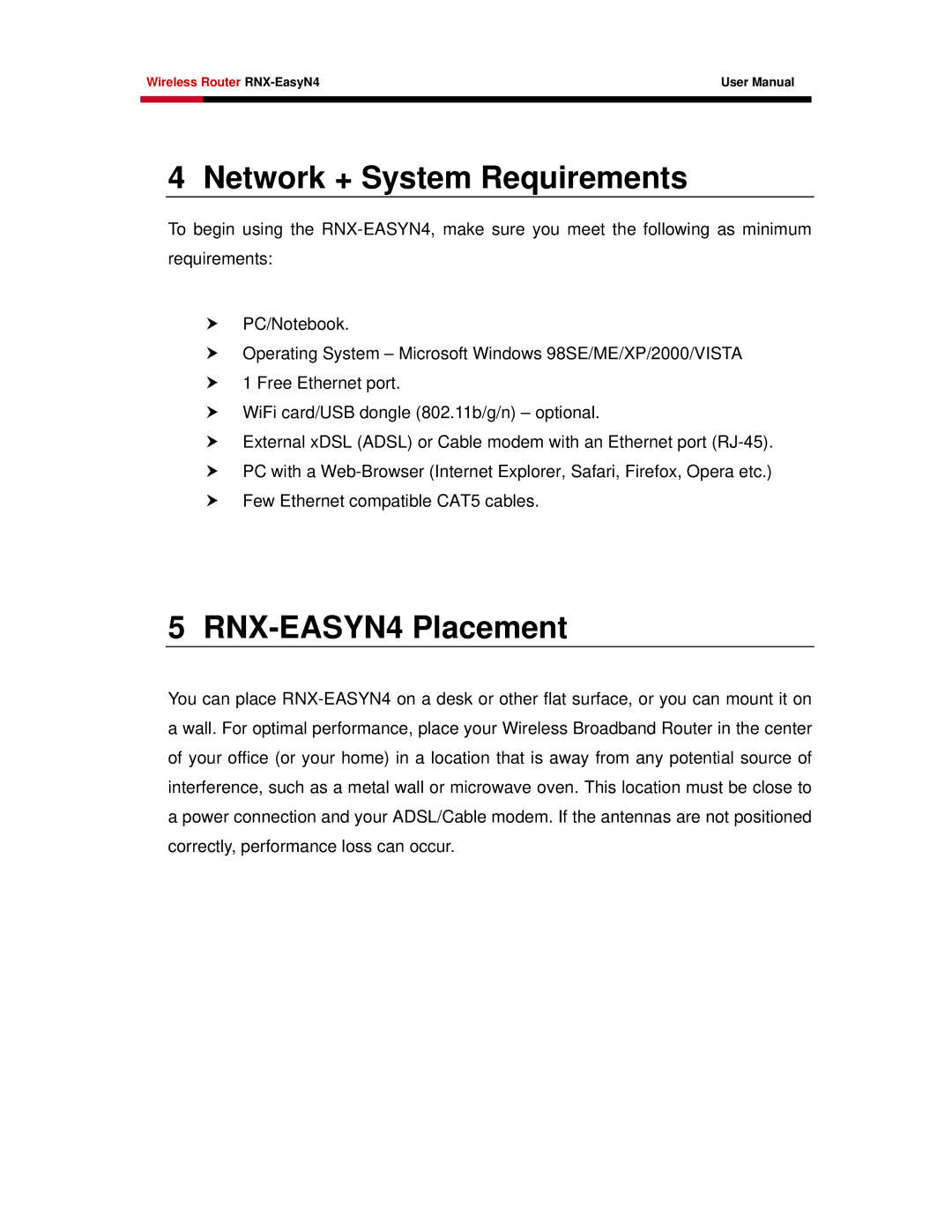 Samsung user manual Network + System Requirements, RNX-EASYN4 Placement 