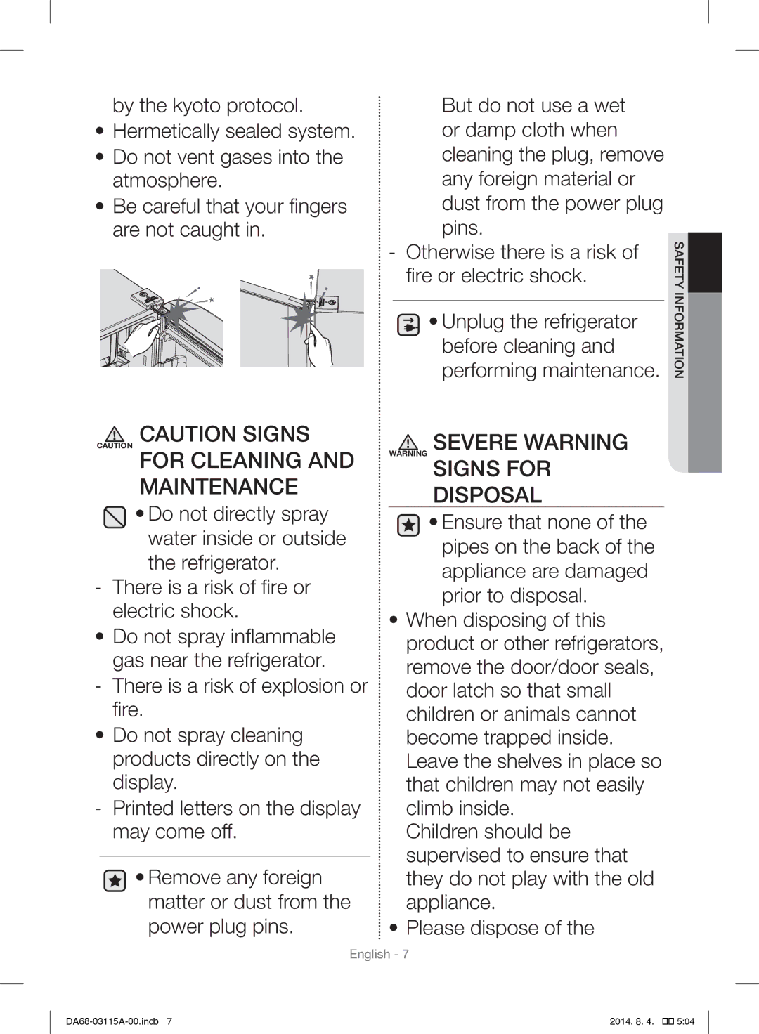 Samsung RR19H1348WW/ZA manual Maintenance, Severe Warning Warning Signs for Disposal 